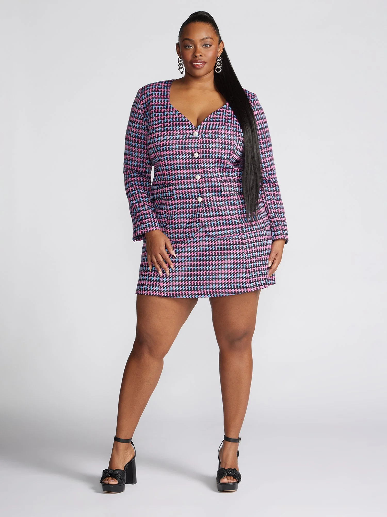 Raynelle Houndstooth Sweetheart-Neck Blazer - Image 6