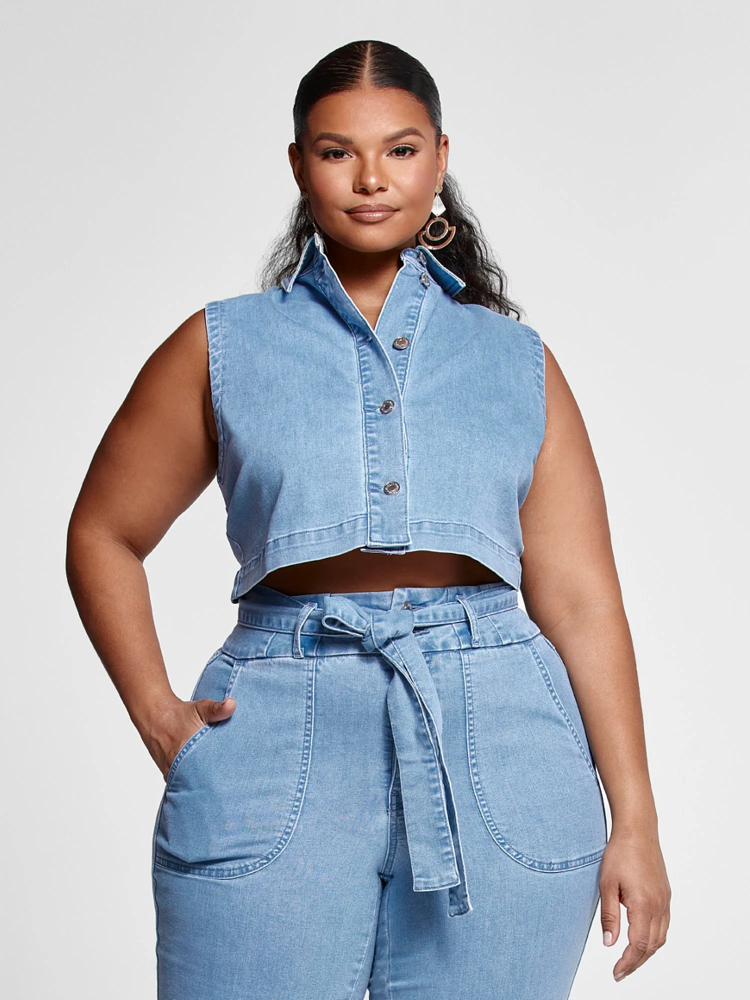 Reese Denim Button Down Crop Top - Image 2