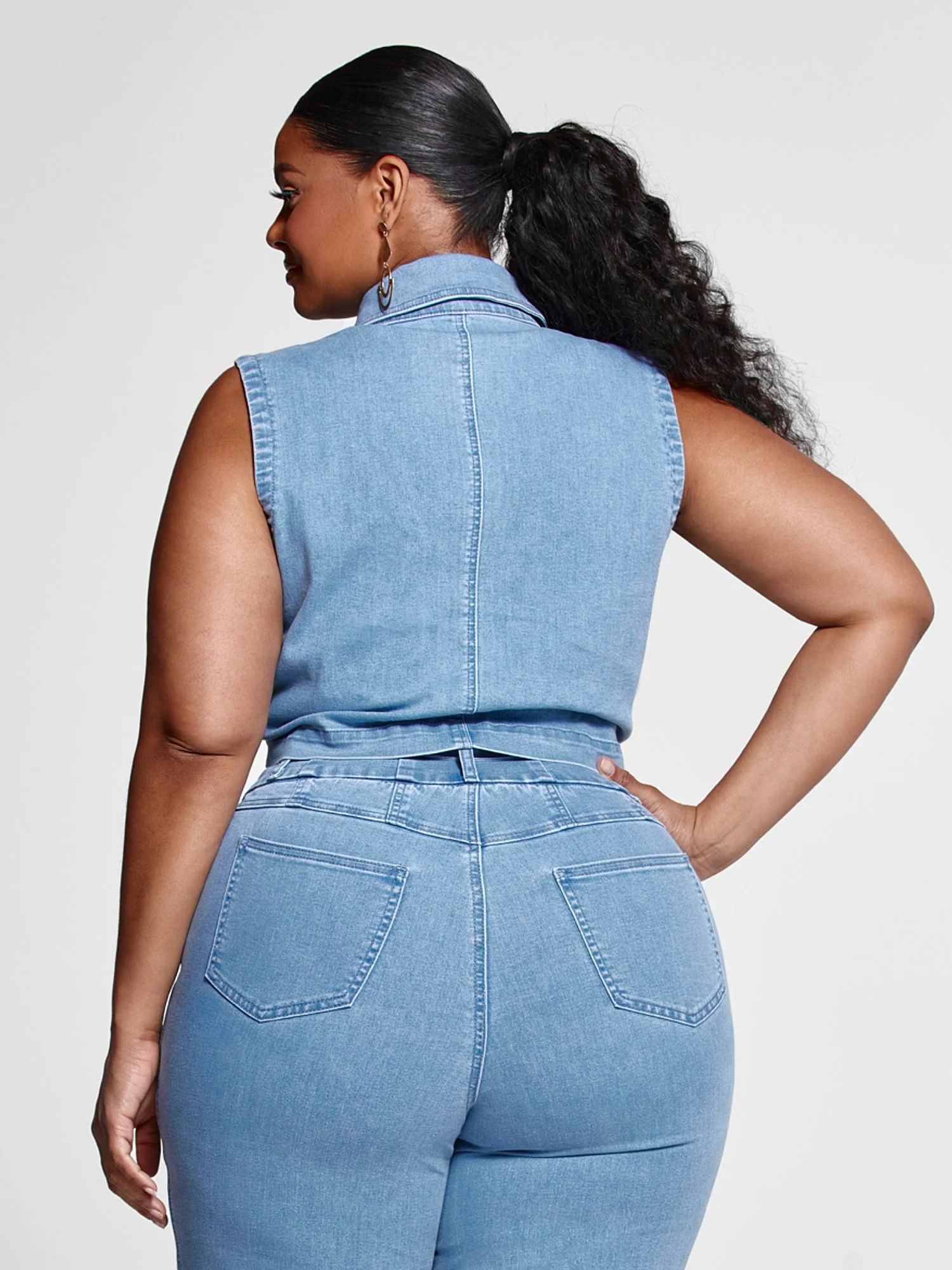 Reese Denim Button Down Crop Top - Image 3