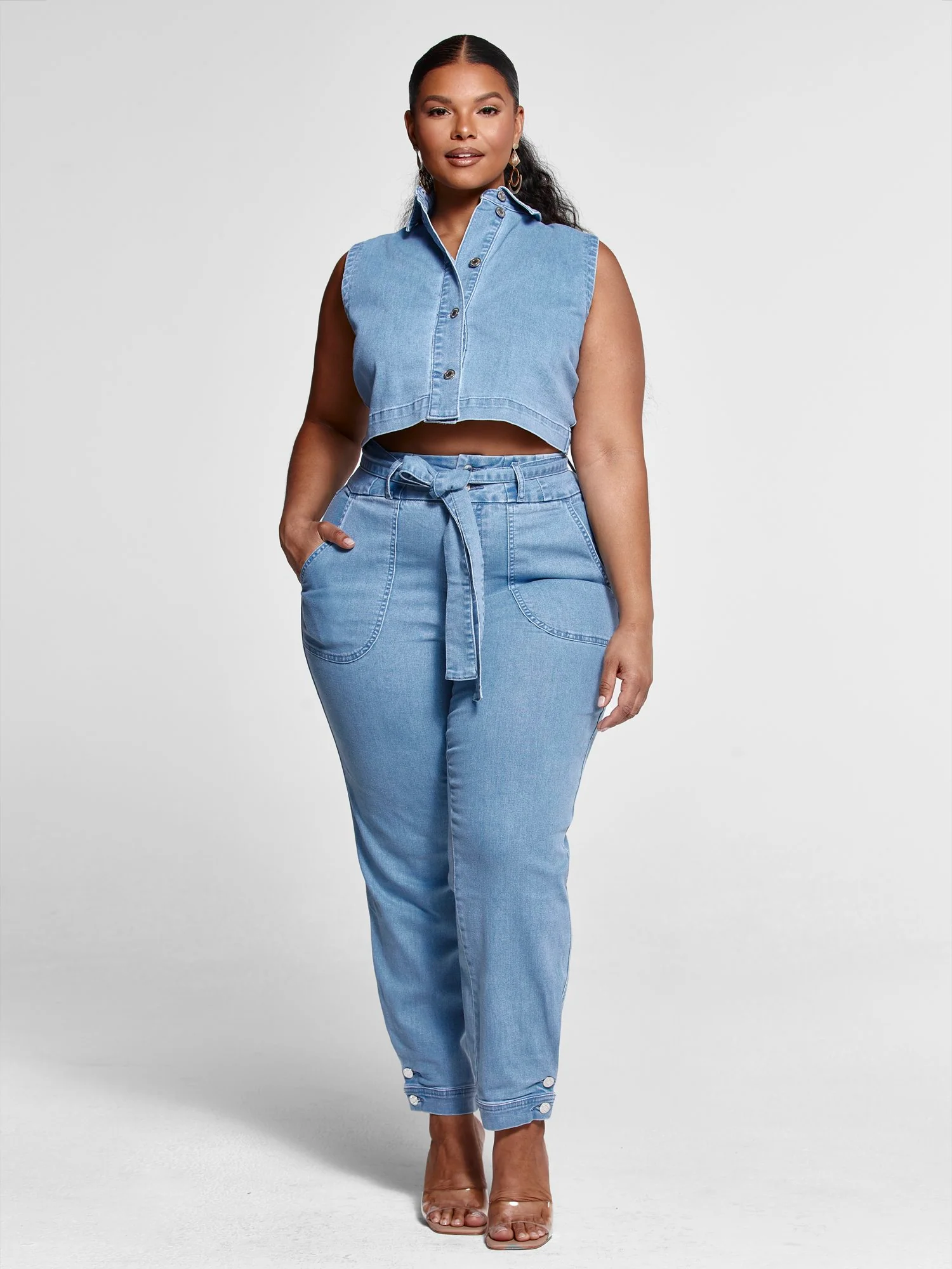 Reese Denim Button Down Crop Top - Image 4
