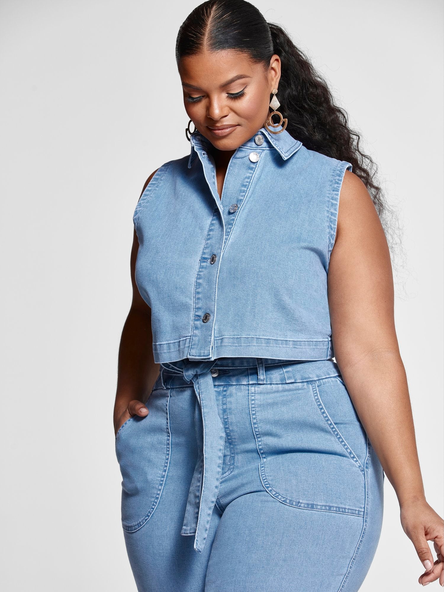 Reese Denim Button Down Crop Top - Image 6