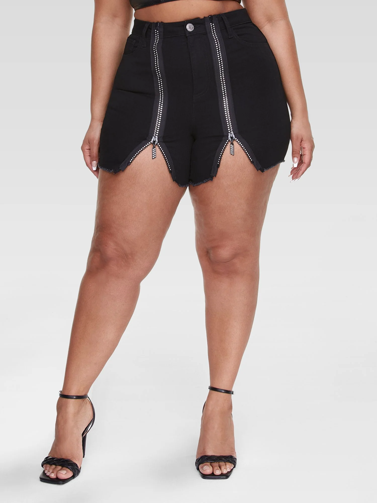 Rhinestone Zip Denim Shorts - Image 2