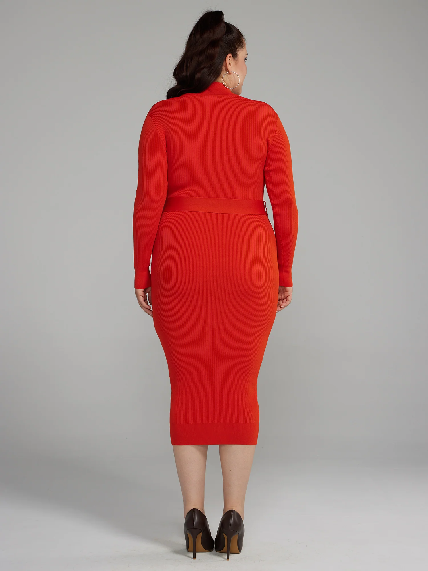 Ribbed Knit Belted Sweater Dress - Image 3