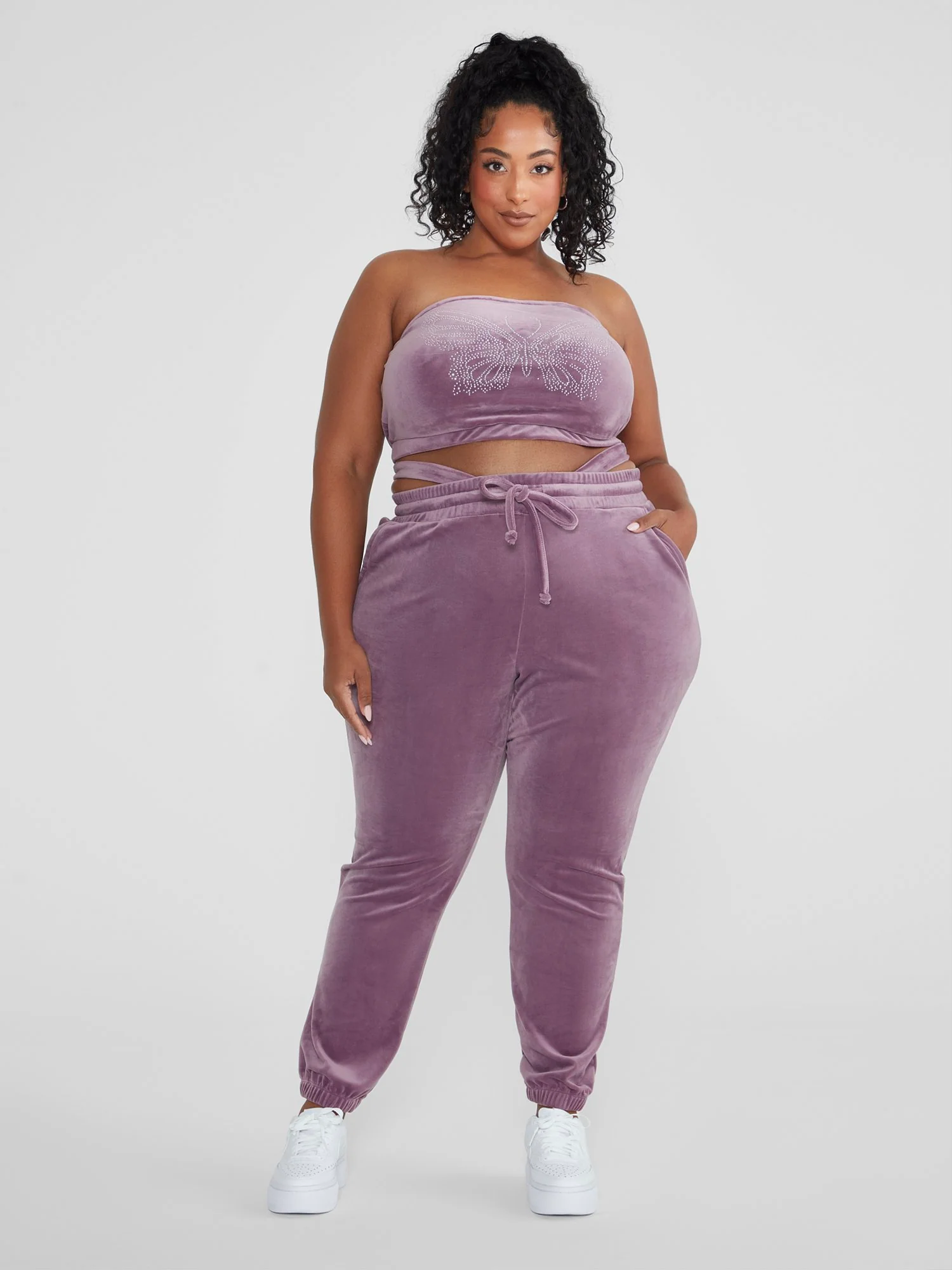Ruby Velour Butterfly Rhinestone Jogger Pants - Image 10