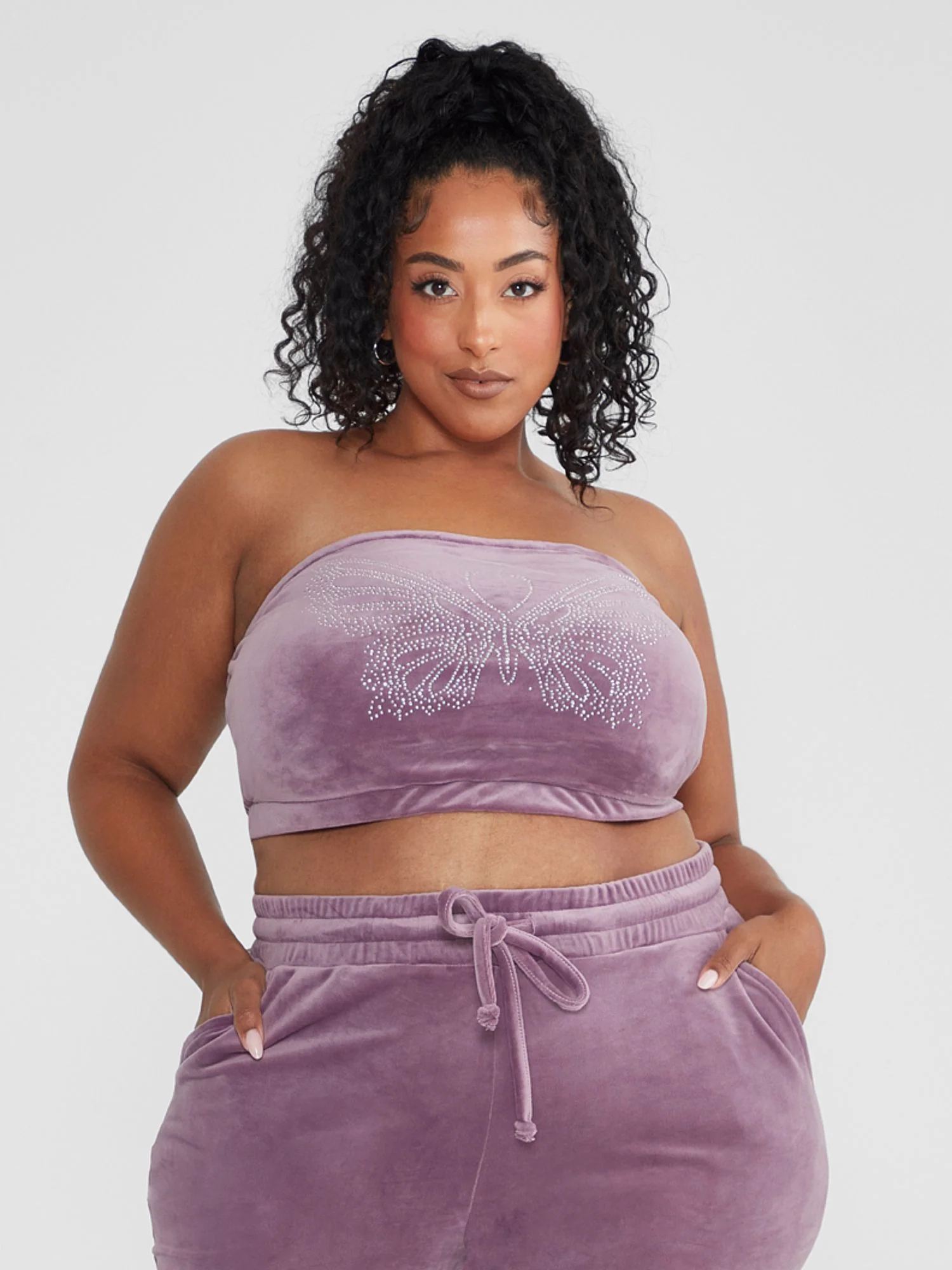 Ruby Velour Butterfly Rhinestone Tube Top - Image 8