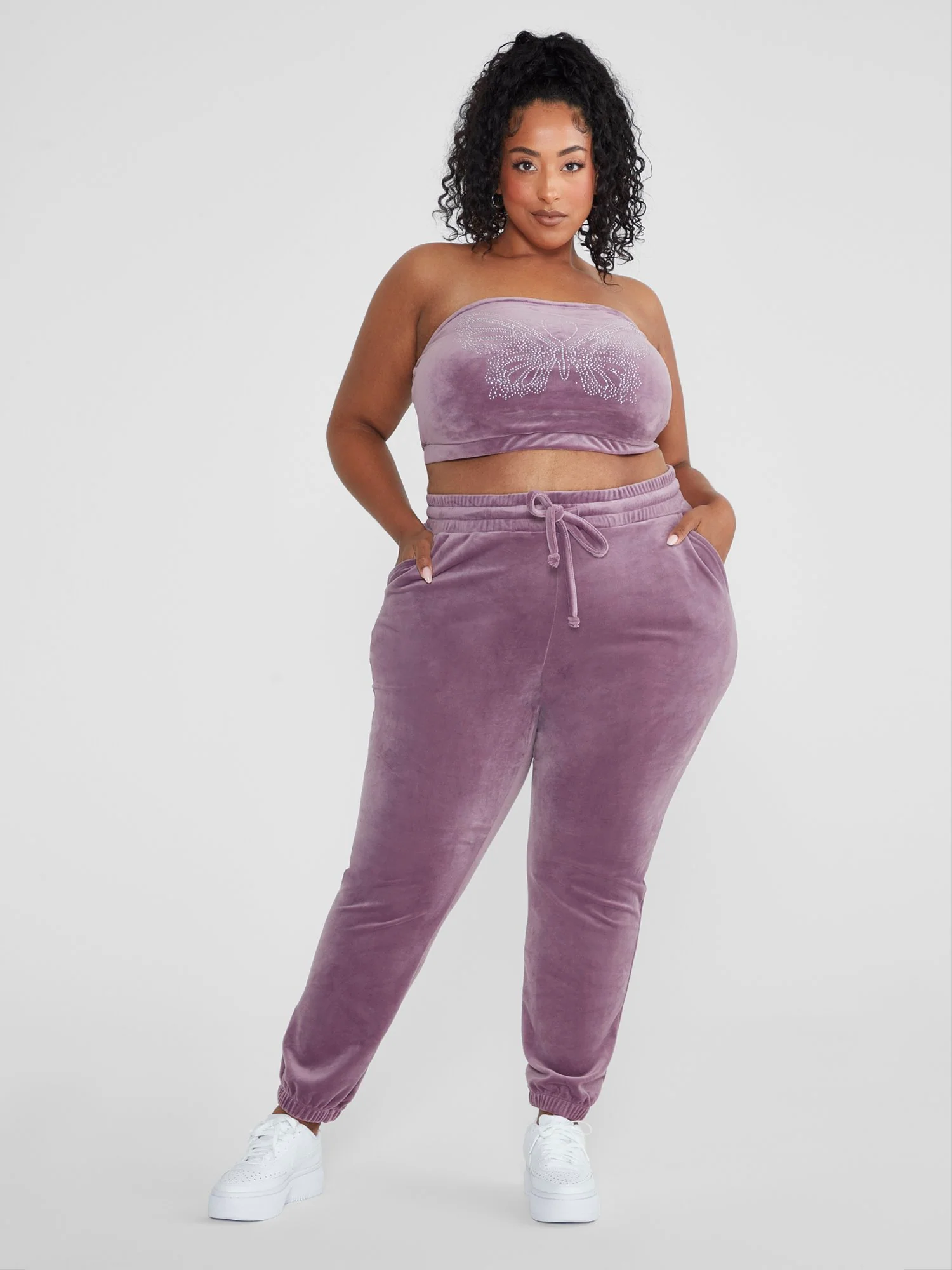 Ruby Velour Butterfly Rhinestone Tube Top - Image 9