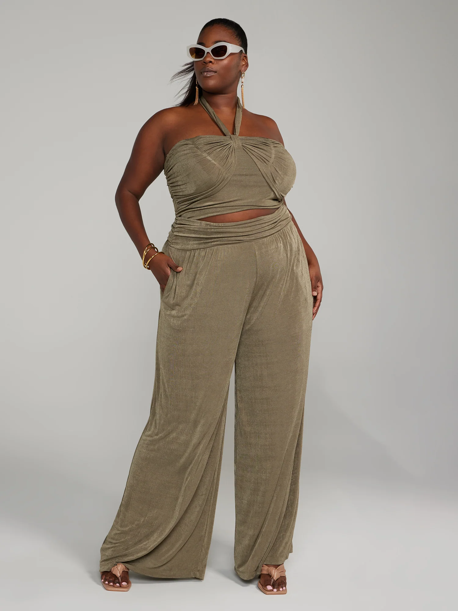 Ruched Waist Wide Leg Pants - Image 4