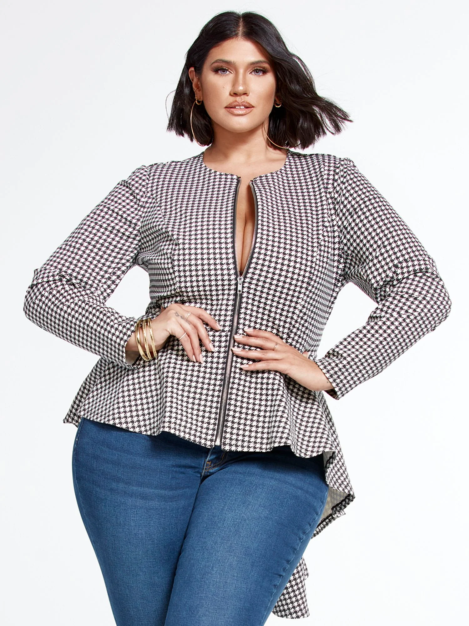 Sasha Good Form Ponte Houndstooth Peplum Blazer - Image 2