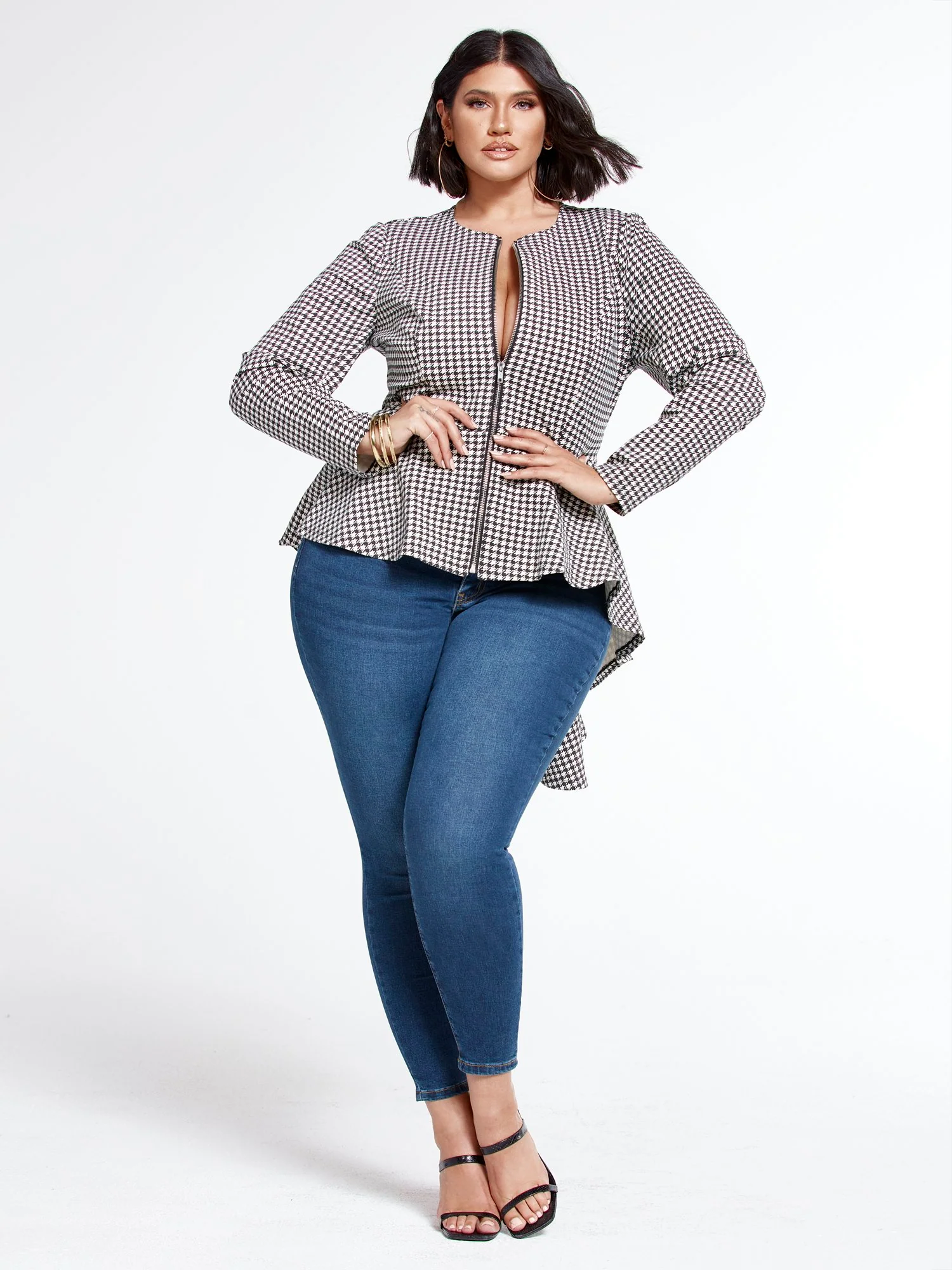 Sasha Good Form Ponte Houndstooth Peplum Blazer - Image 4