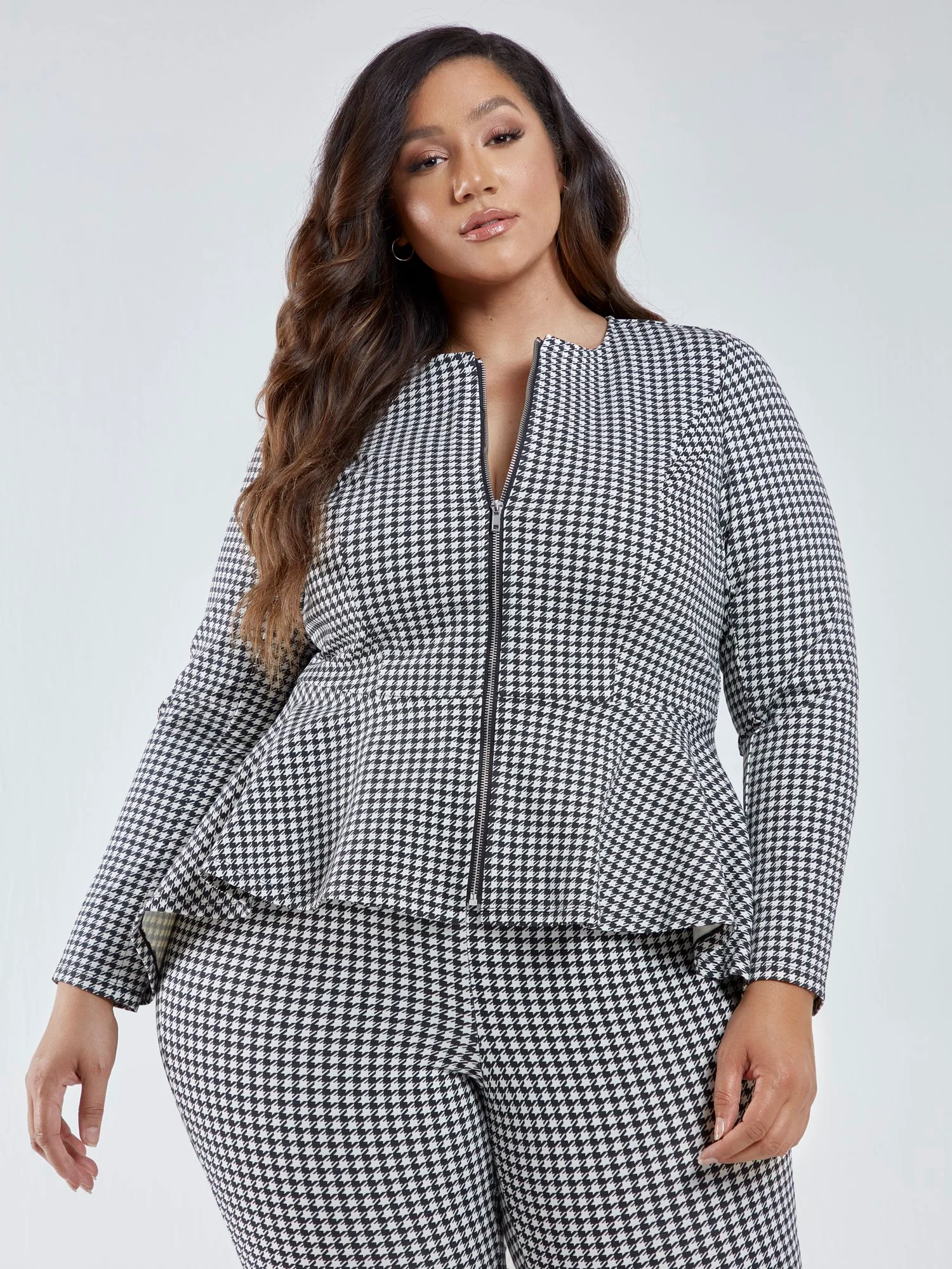 Sasha Good Form Ponte Houndstooth Peplum Blazer - Image 5