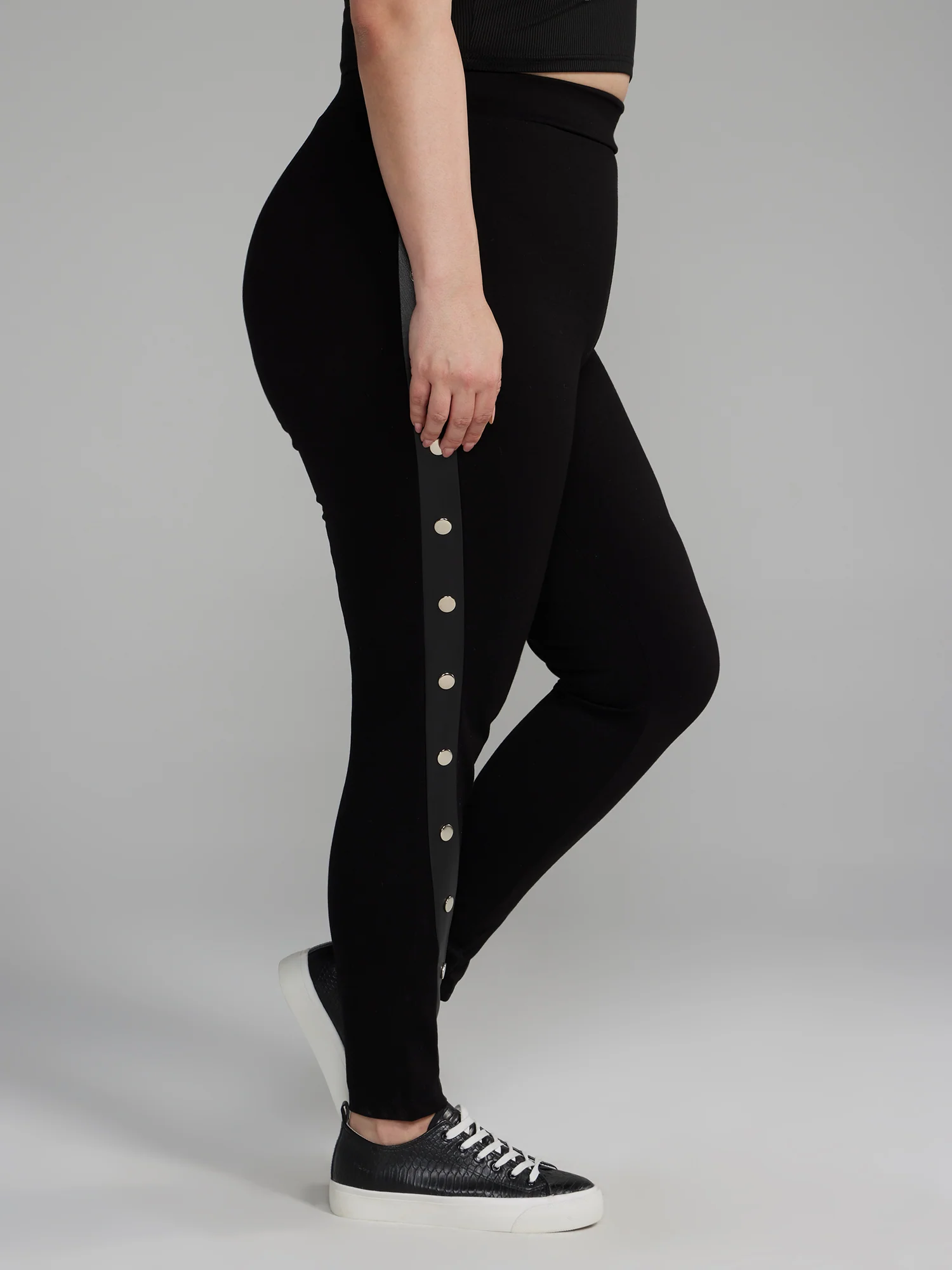 Side Button Detail Ponte Knit Leggings - Image 2