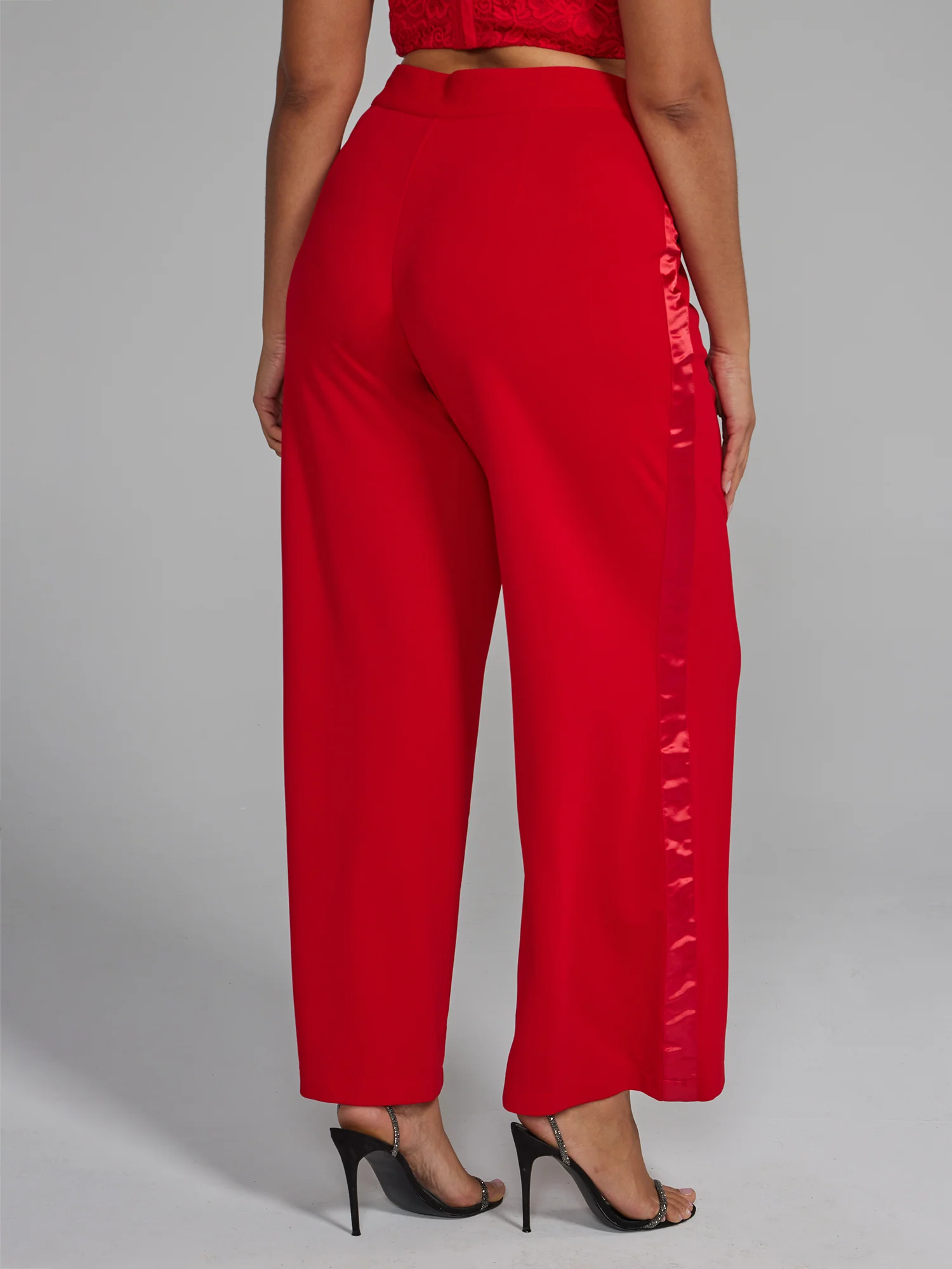 Side Satin Stripe Wide Leg Pants - Image 3