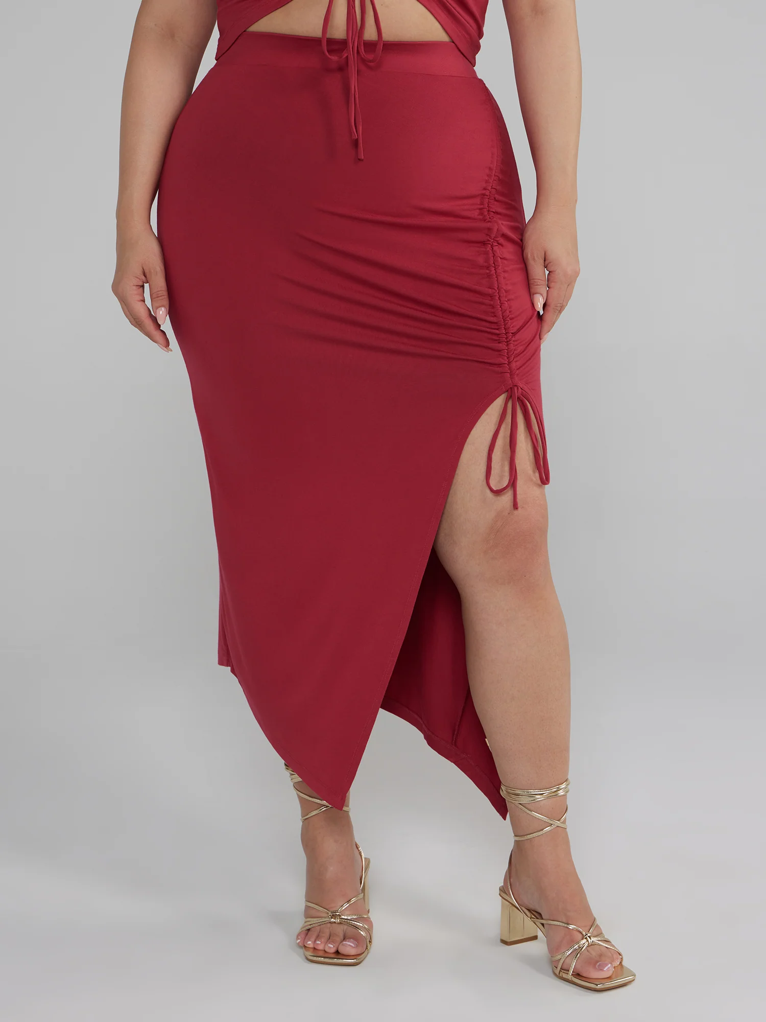 Side Slit Ruched Midi Skirt - Image 19