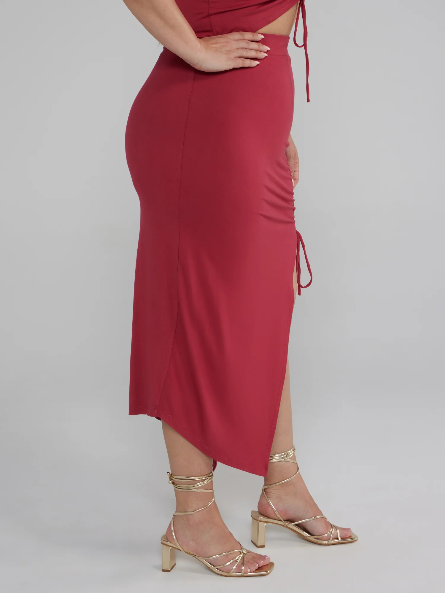 Side Slit Ruched Midi Skirt - Image 20