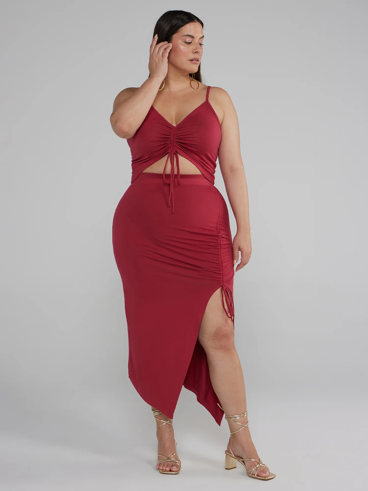 Side Slit Ruched Midi Skirt - Image 22