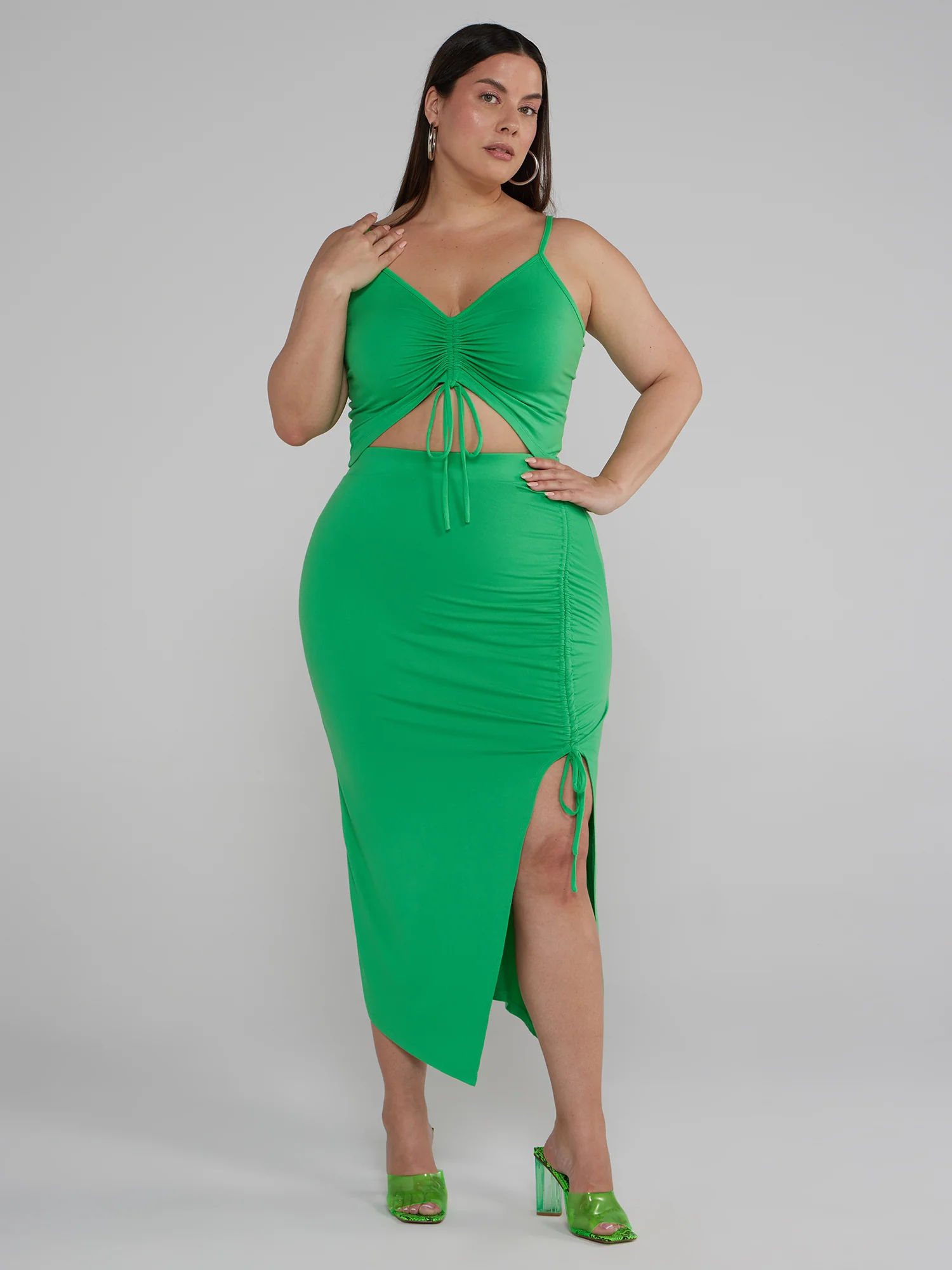 Side Slit Ruched Midi Skirt - Image 4