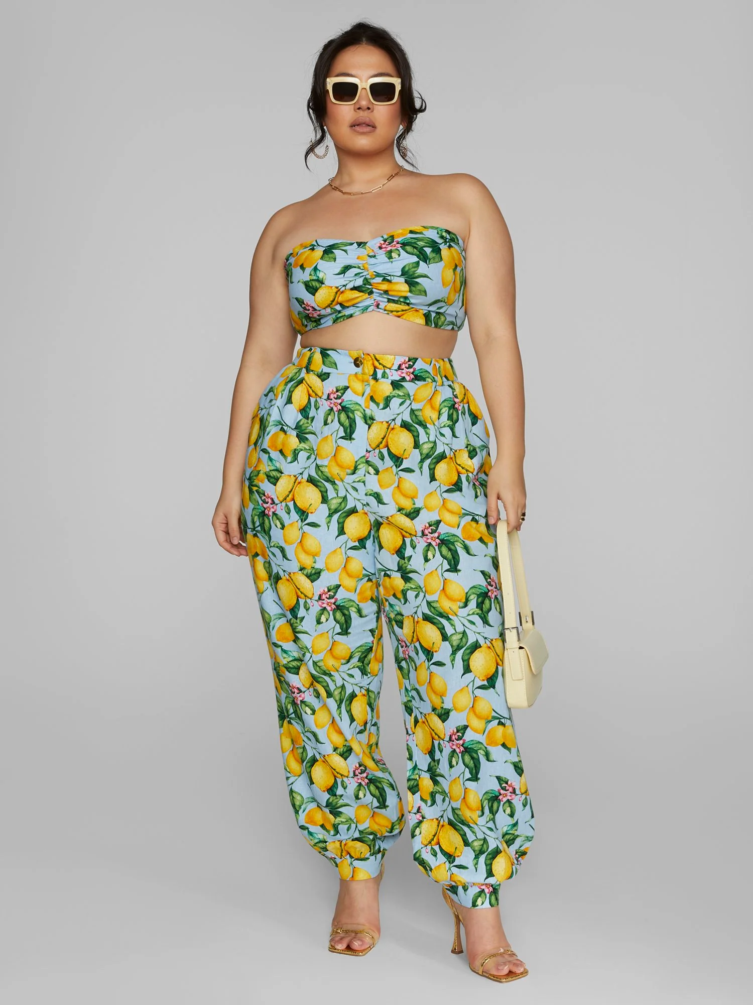 Skye Lemon Print Strapless Crop Top - Image 3