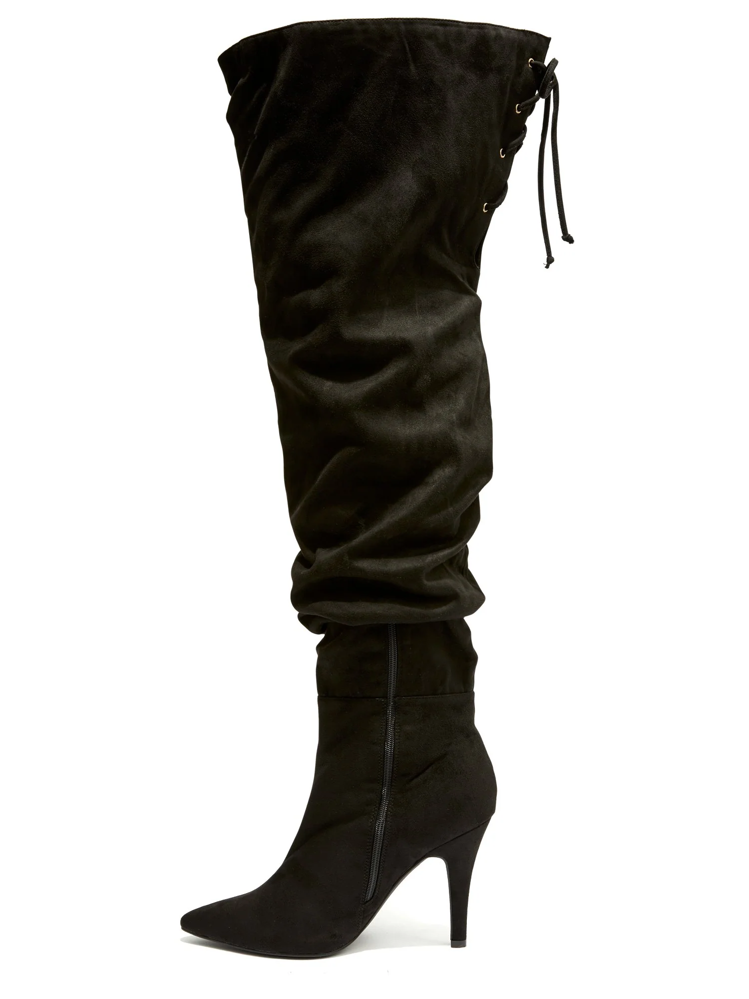 Stacked - Black Ruched Thigh High Boots - Image 3