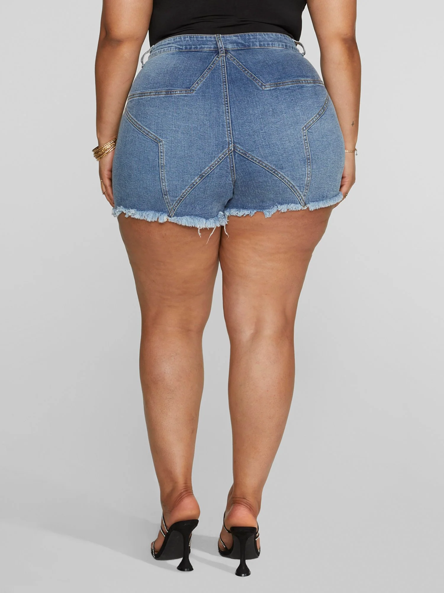 Star Detail Denim Cutoff Shorts - Image 2