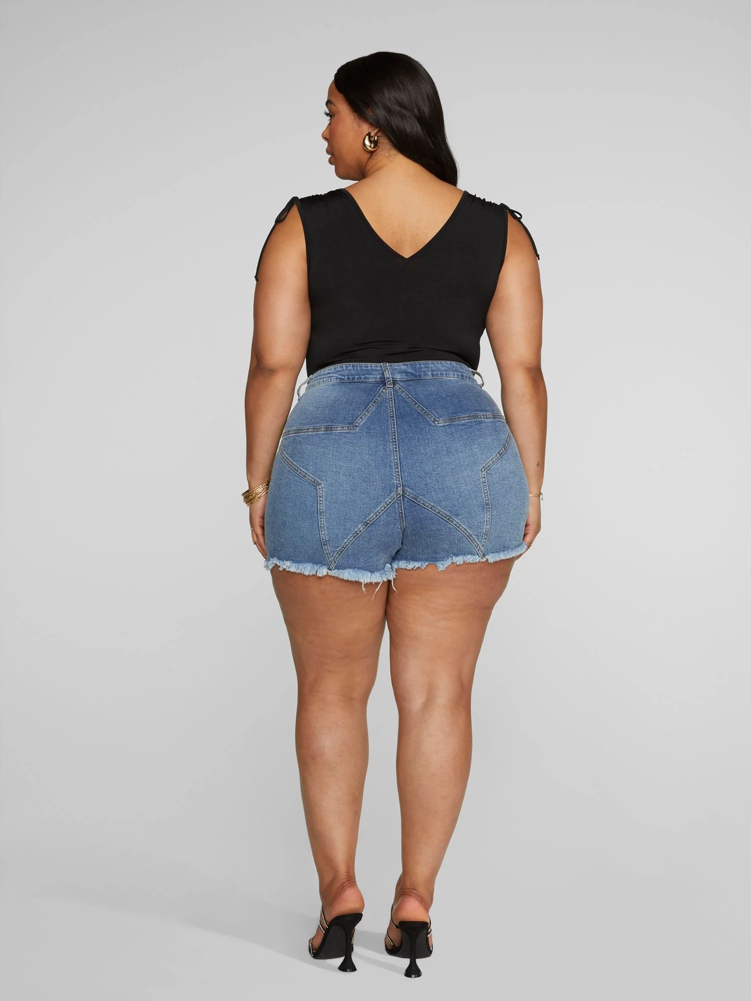 Star Detail Denim Cutoff Shorts - Image 4