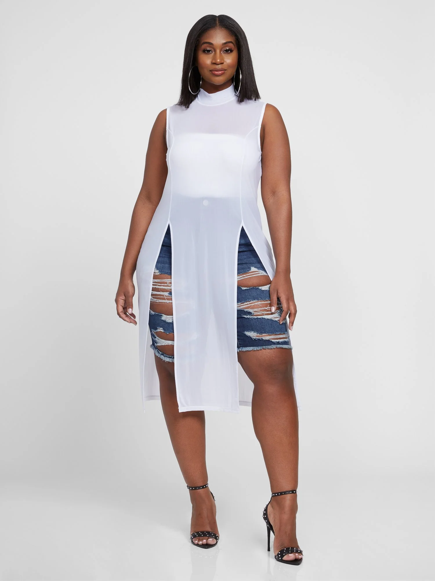 Starr White Sleeveless Mesh Tunic - Image 4