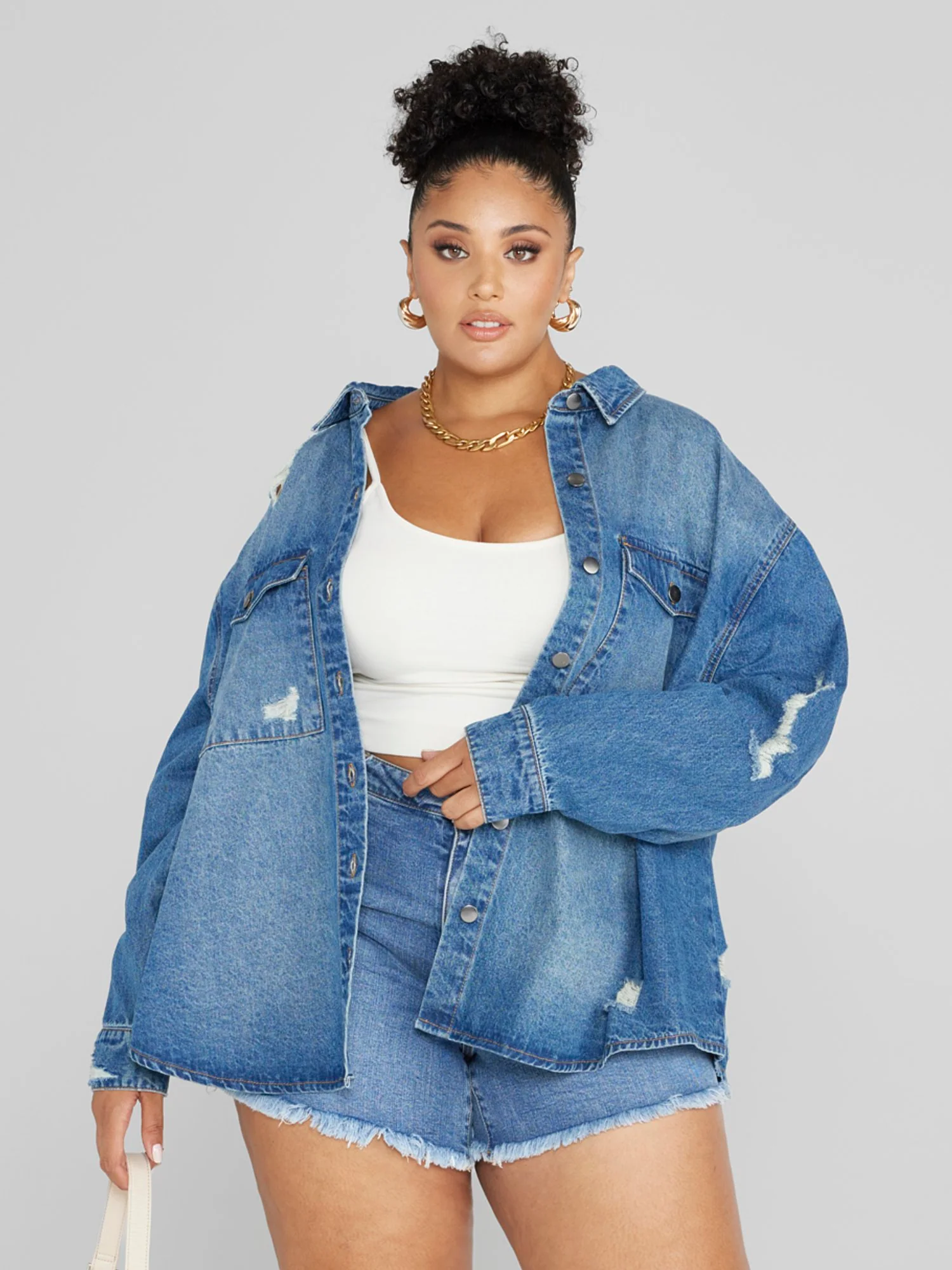 Stella Destructed Button-Down Denim Shirt - Image 2