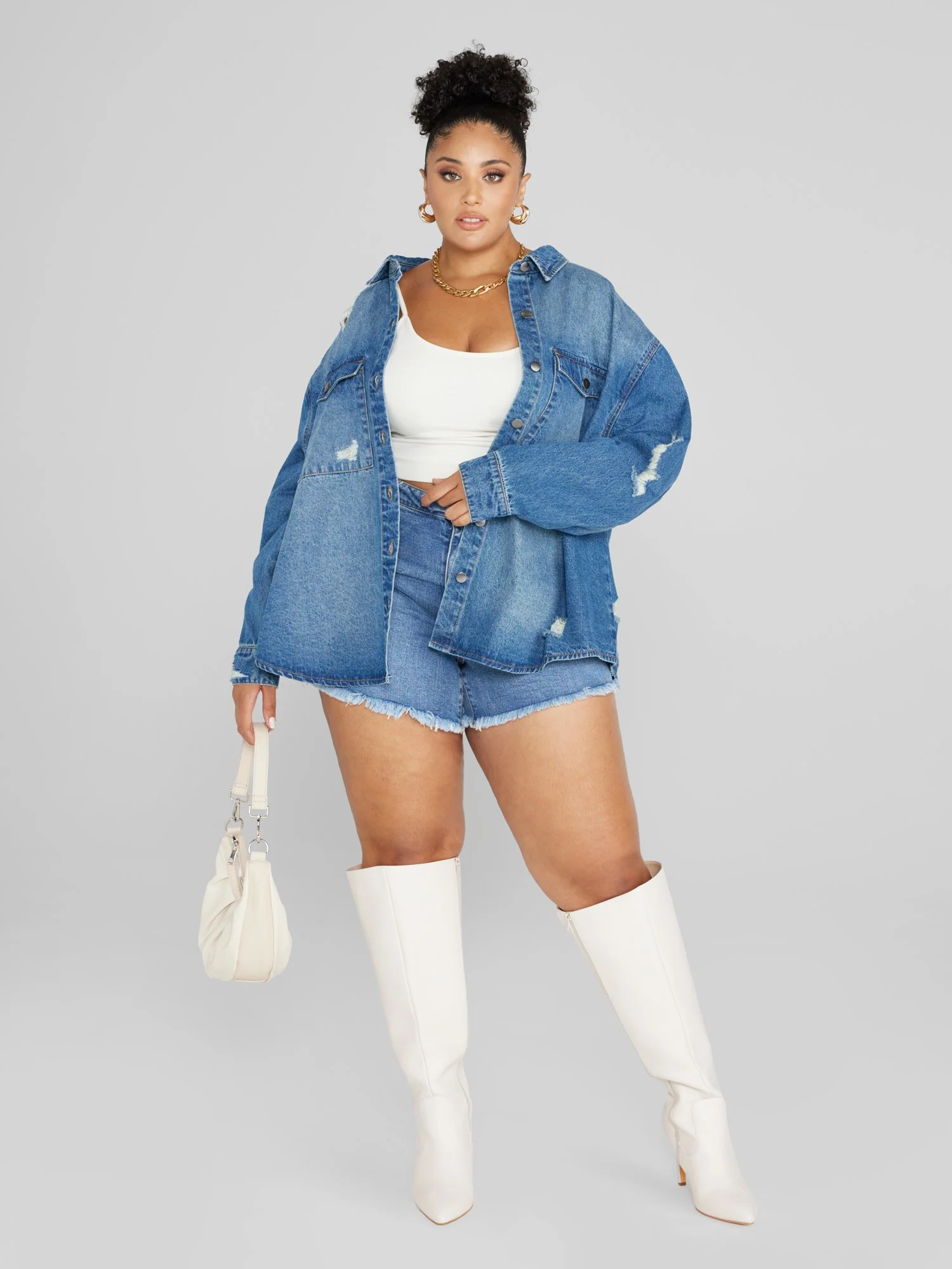 Stella Destructed Button-Down Denim Shirt - Image 3