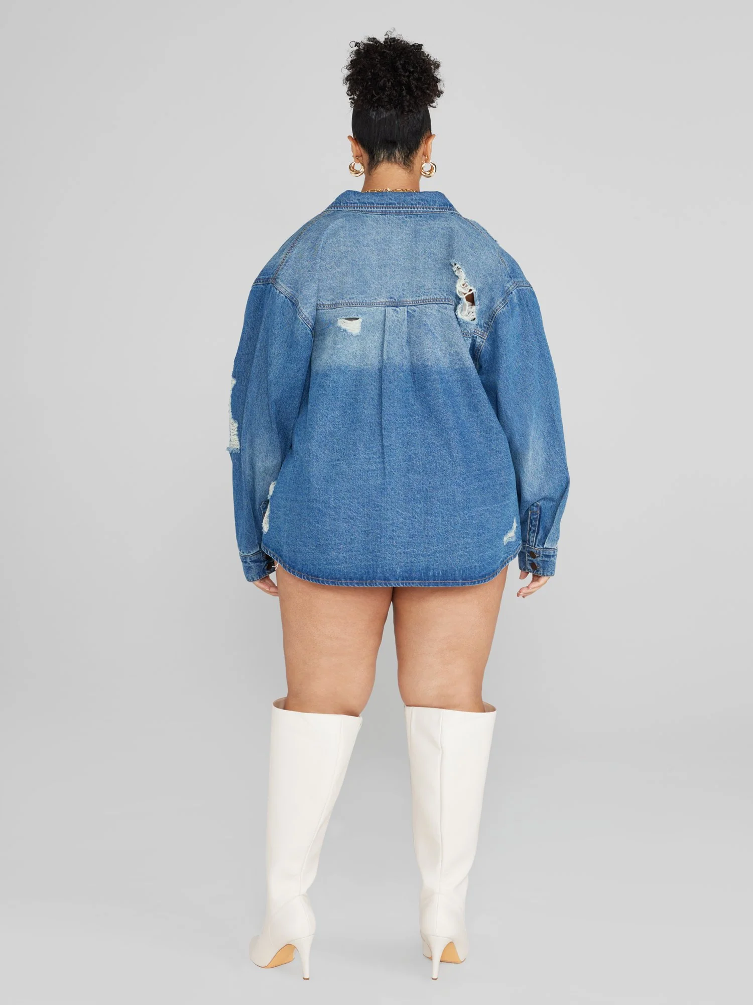 Stella Destructed Button-Down Denim Shirt - Image 4