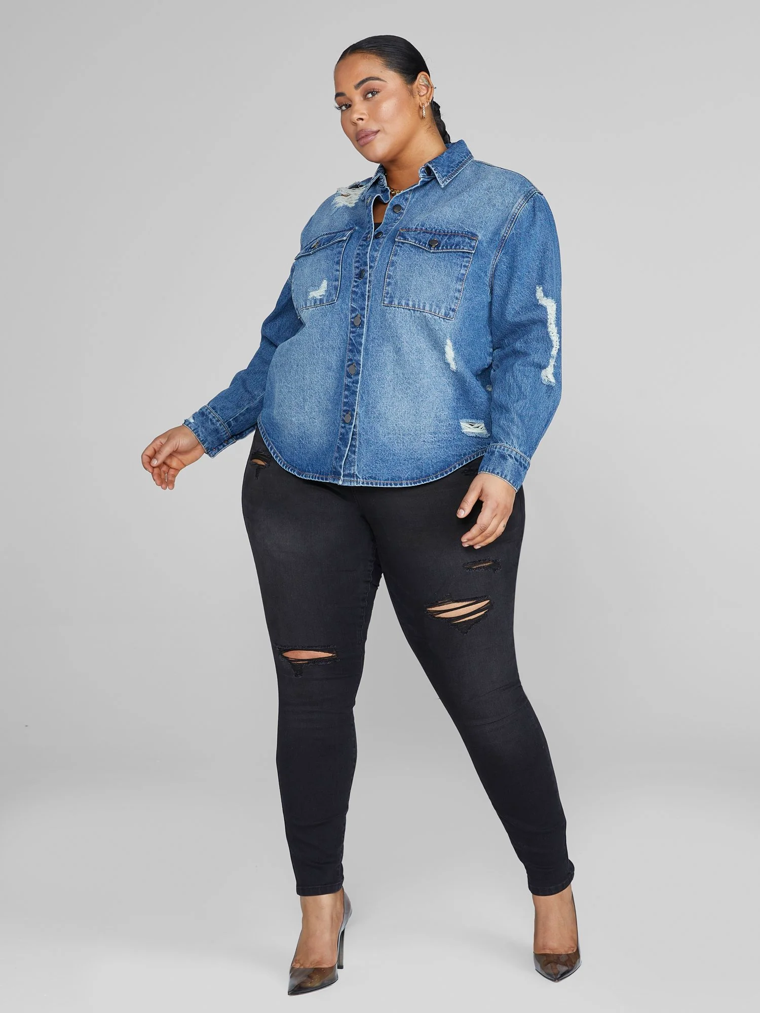 Stella Destructed Button-Down Denim Shirt - Image 7