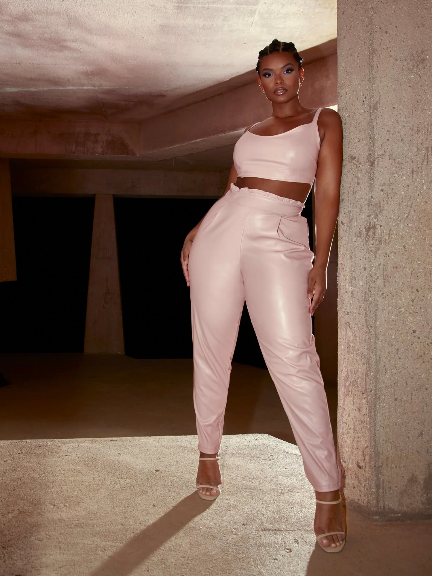 Stephanie Faux Leather Paperbag Waist Pants