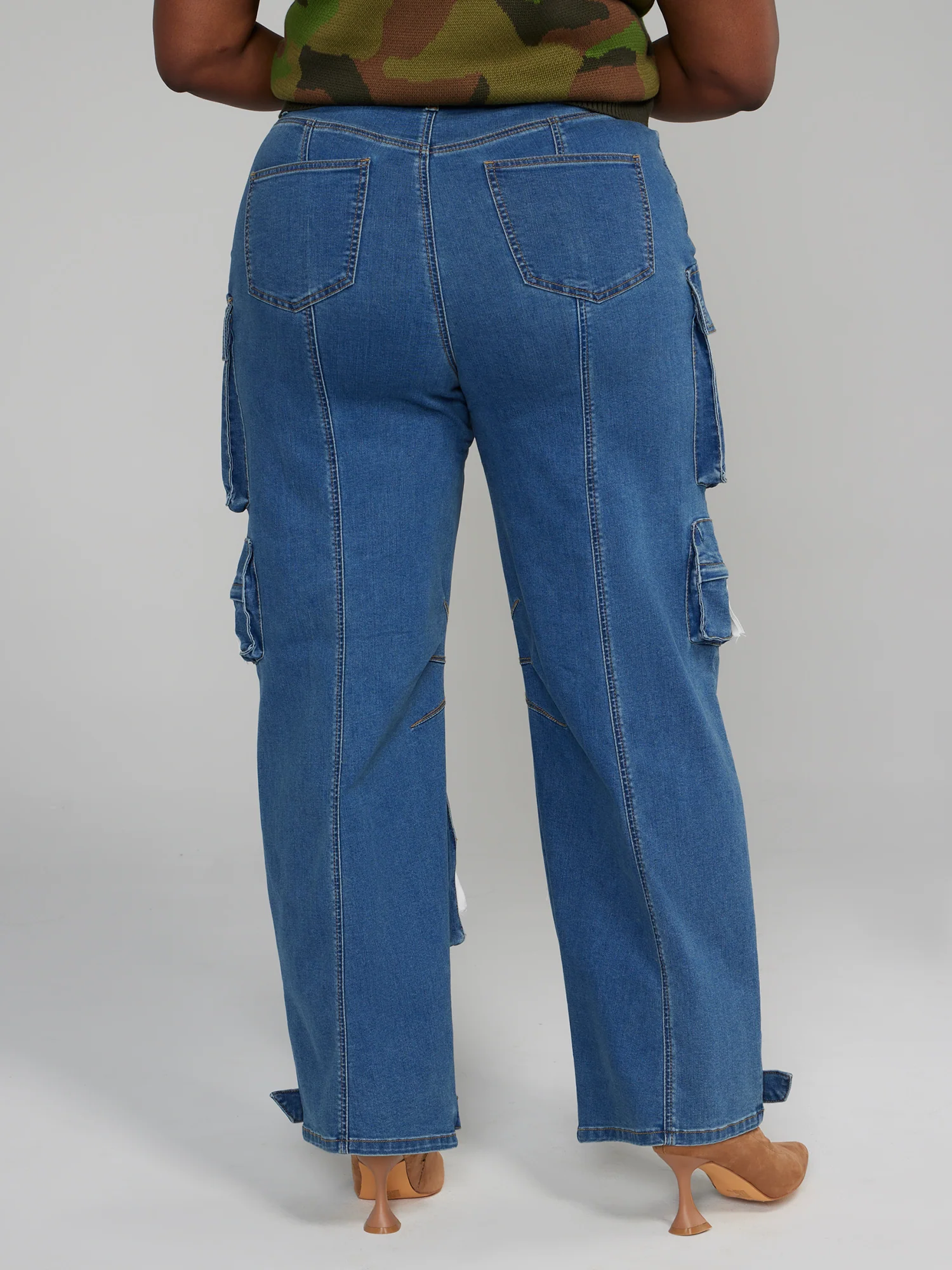 High Rise Straight Leg Denim Cargo Jeans - Image 10