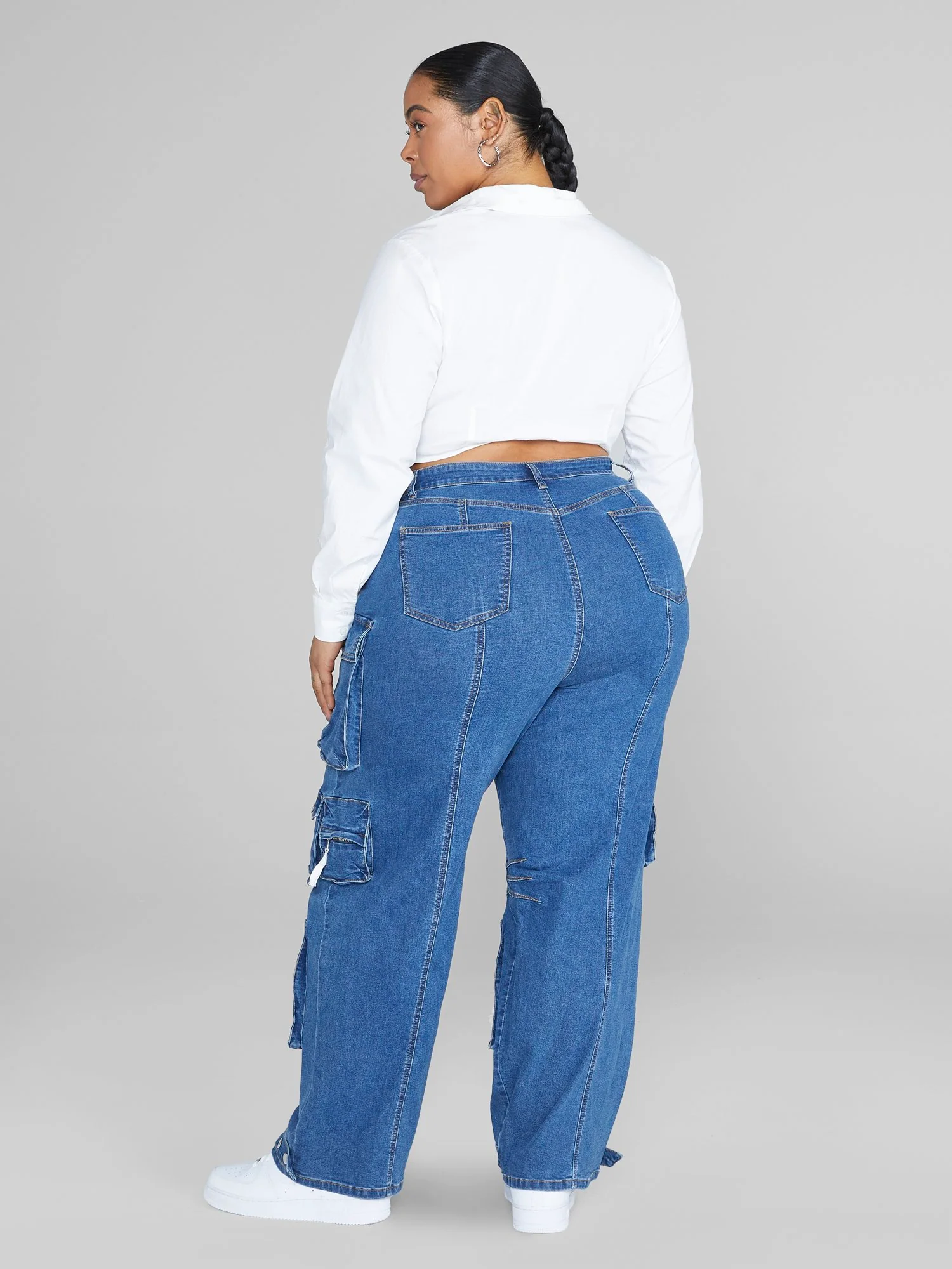 High Rise Straight Leg Denim Cargo Jeans - Image 4
