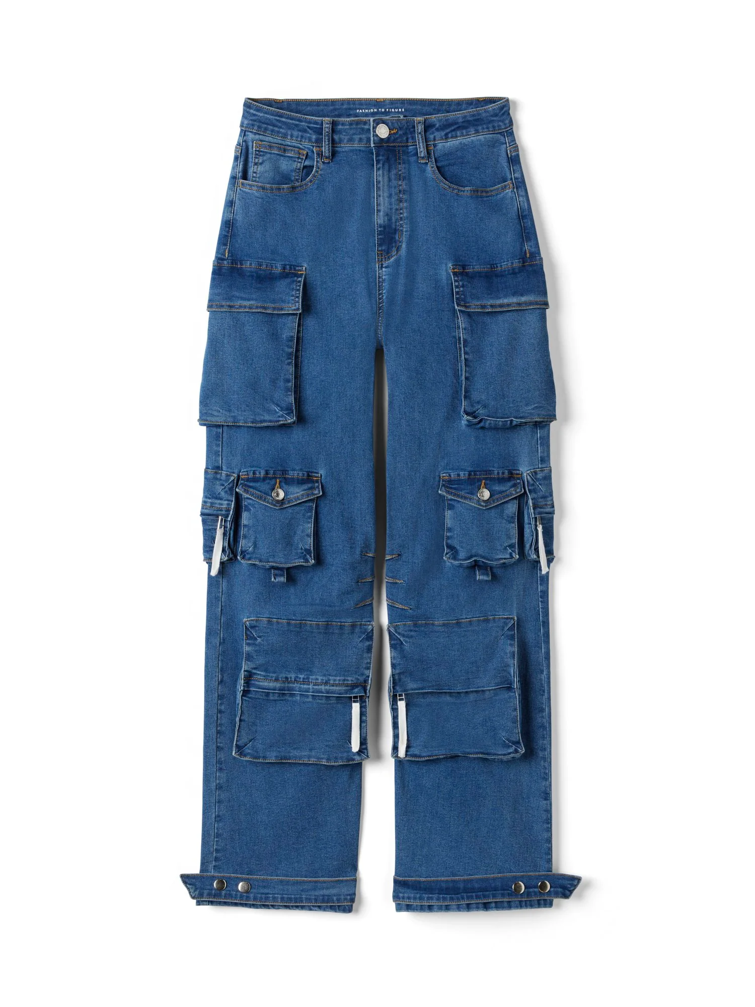 High Rise Straight Leg Denim Cargo Jeans - Image 6