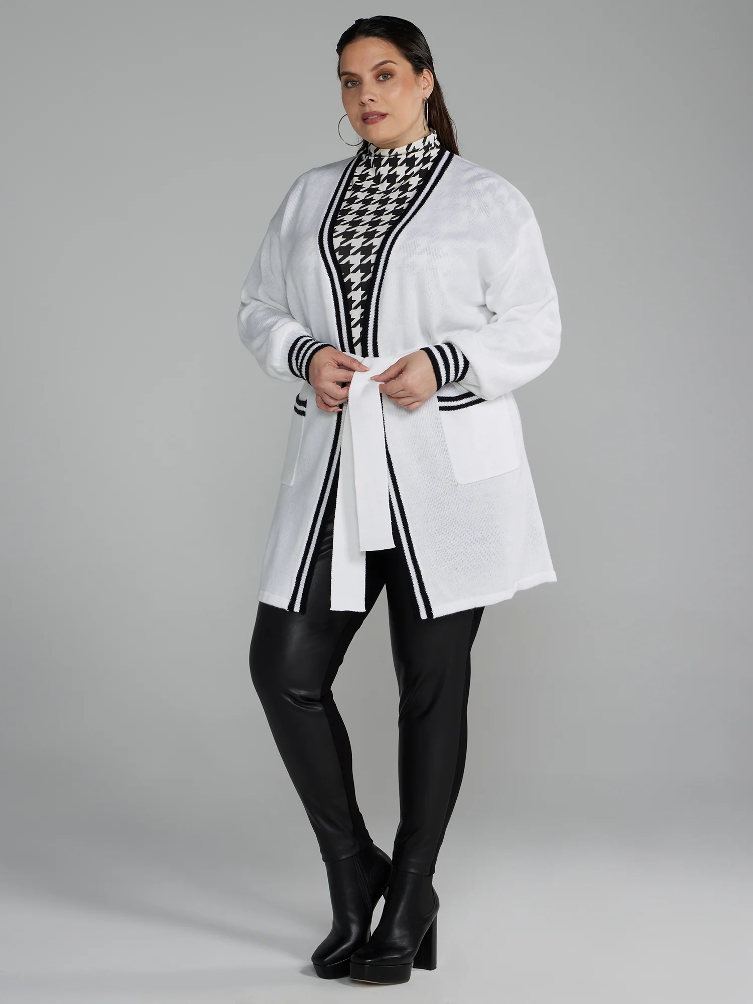 Stripe Detail Belted Cardigan - Image 4