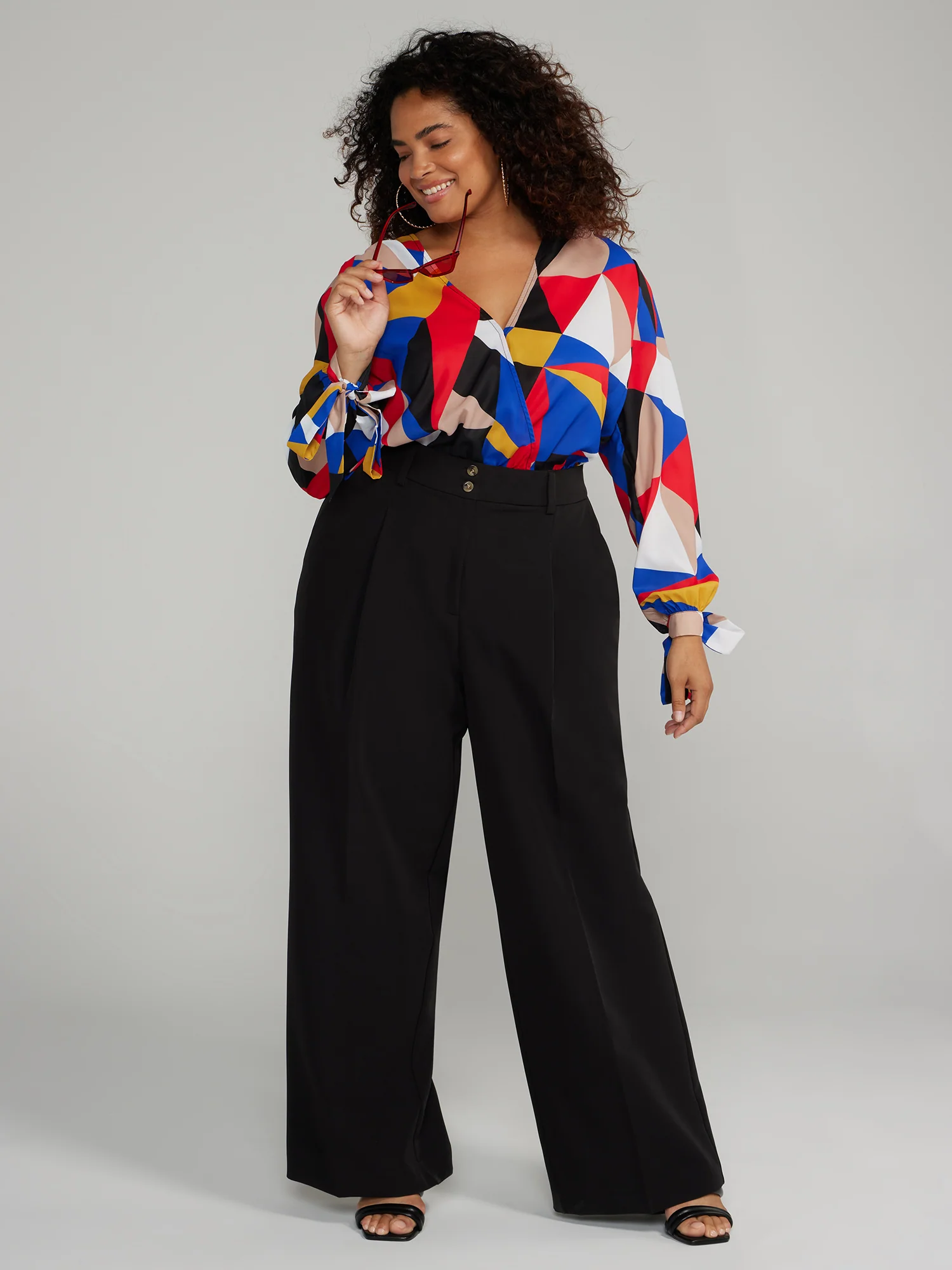 Surplice-Neck Geo Print Bodysuit - Image 5