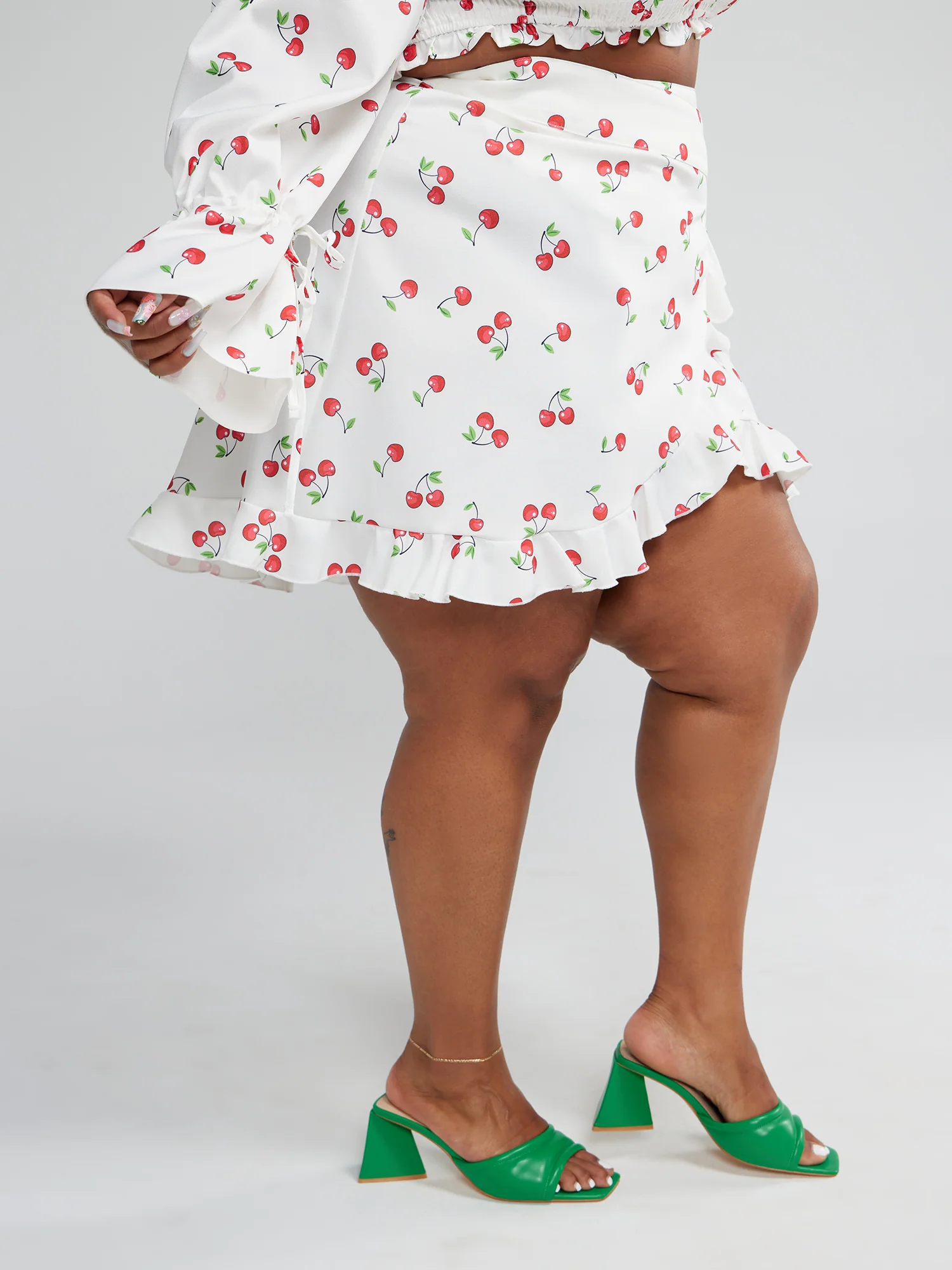Tatiana Cherry Print Wrap Skirt - Image 3