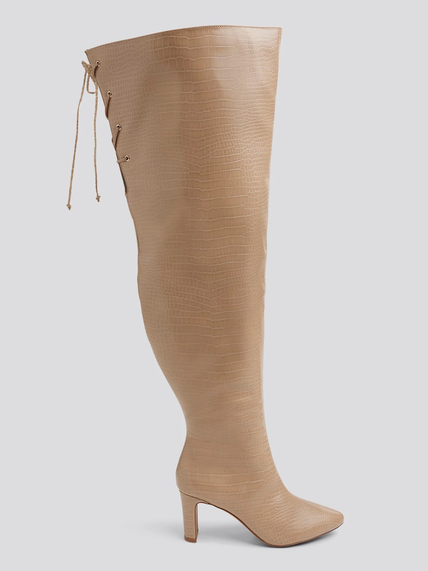Timsah Croc Texture Thigh-High Boots - Nadia x FTF - Image 2