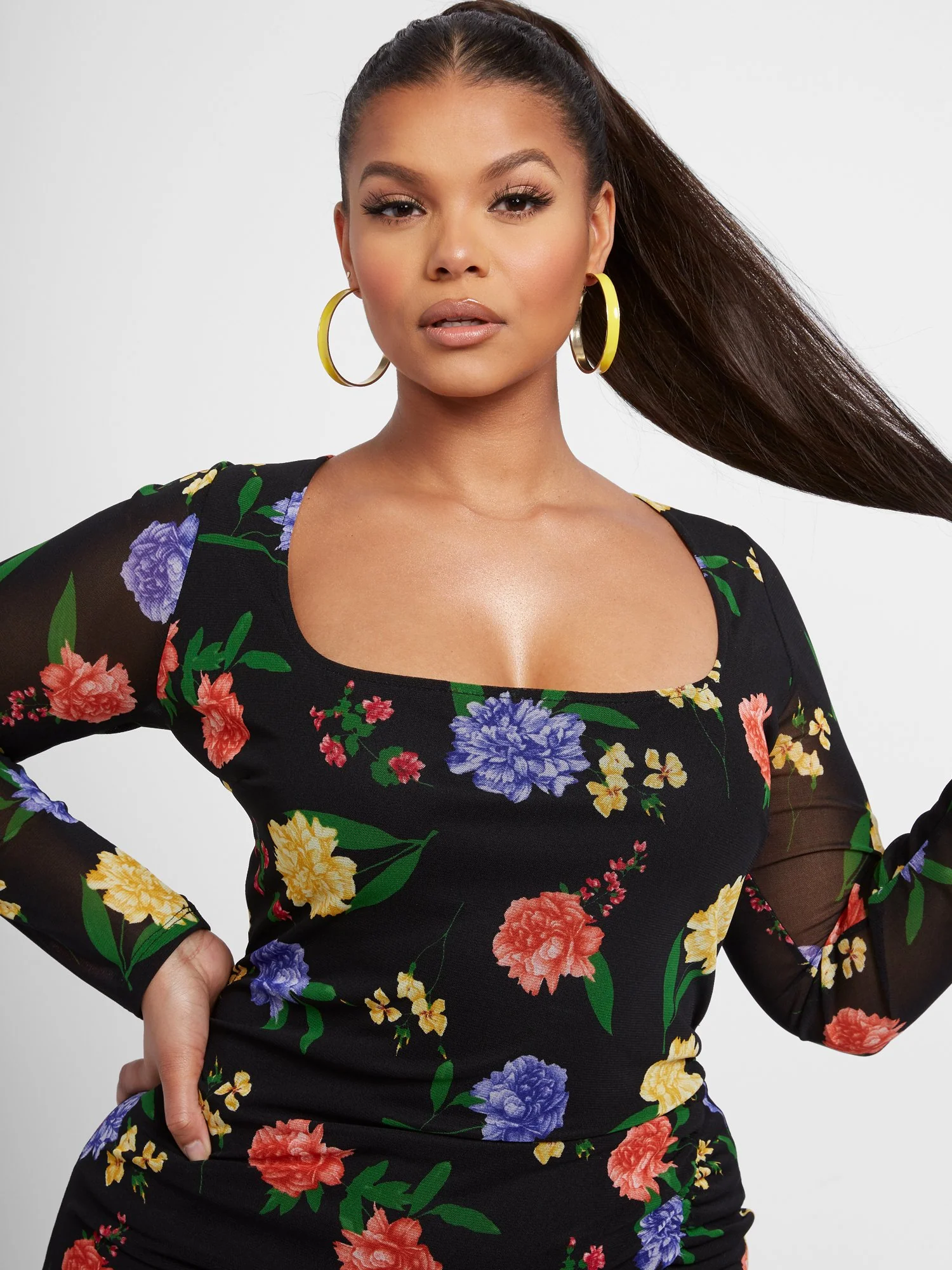 Tory Floral Mesh Dress with Drawstring Detail - Image 5