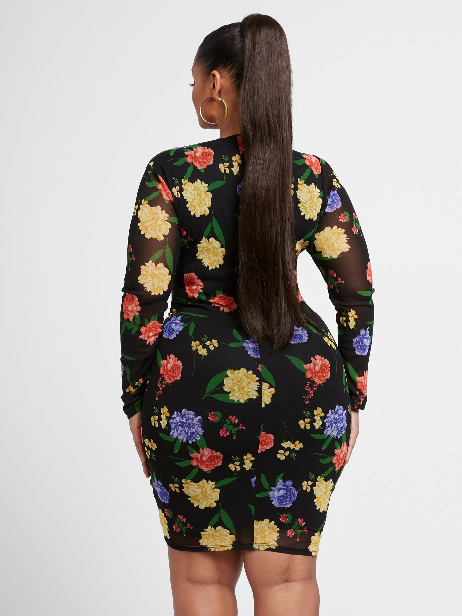 Tory Floral Mesh Dress with Drawstring Detail - Image 6