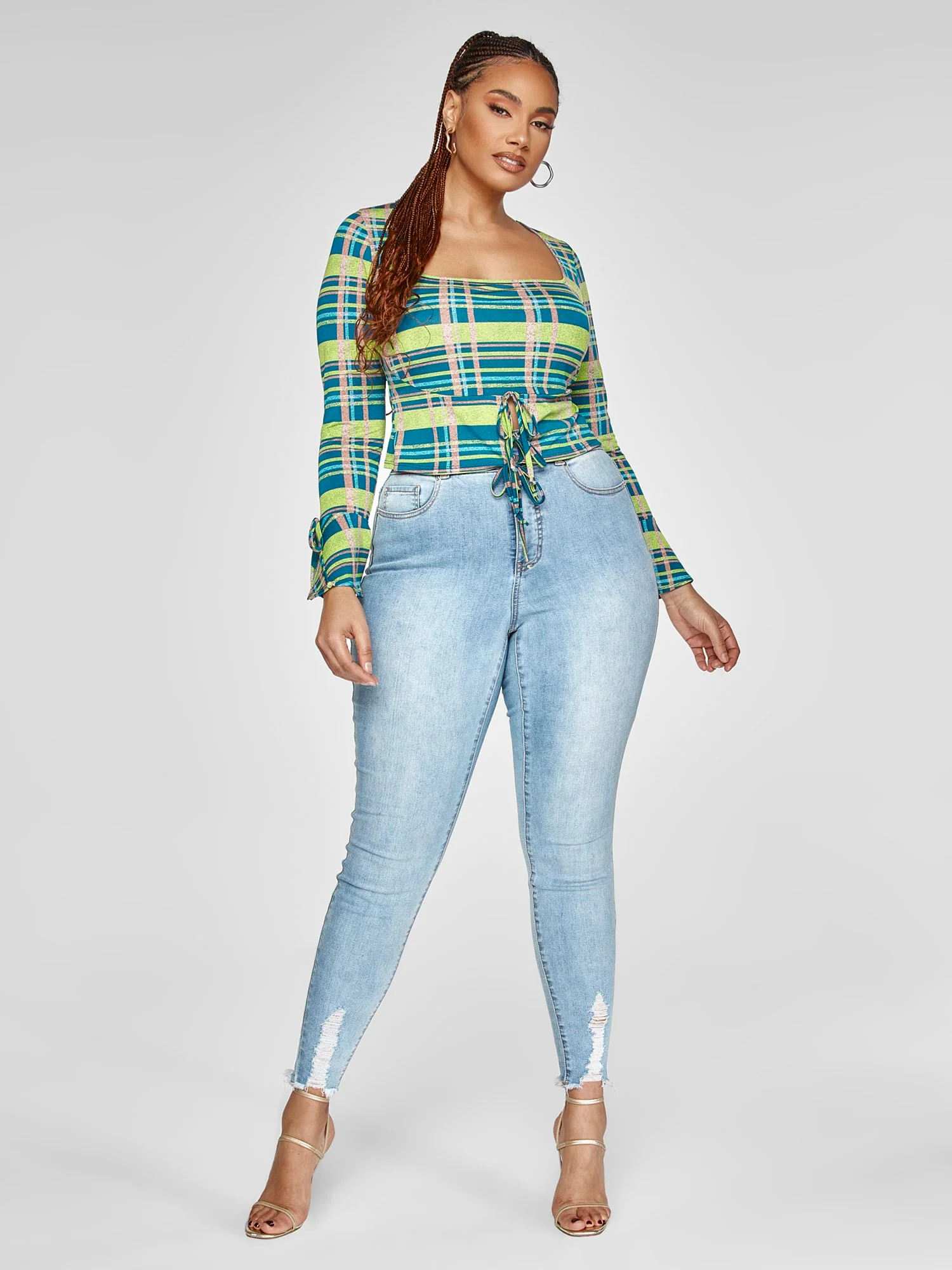 Tricia Keyhole Plaid Top - Image 4