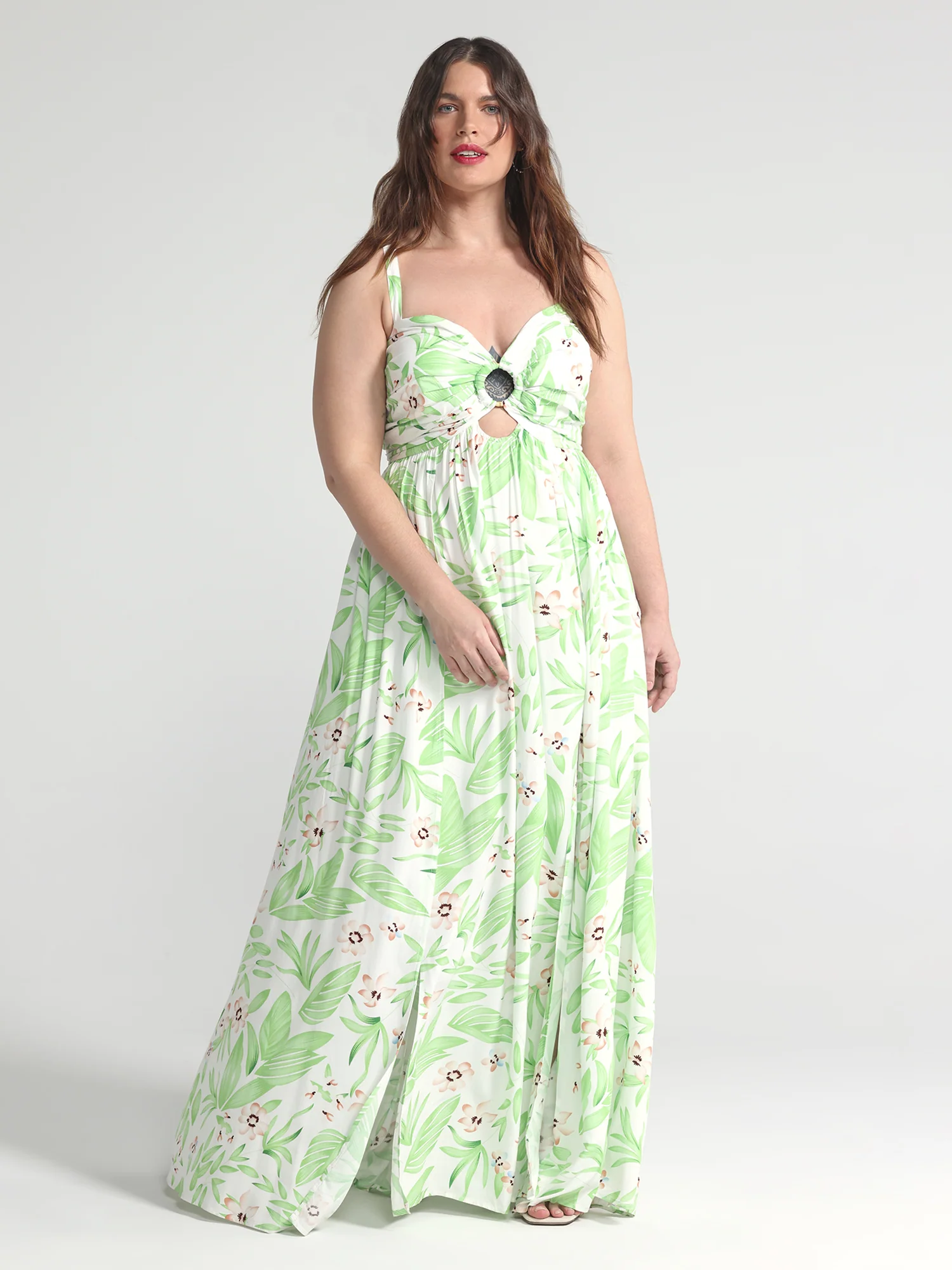 Tropical Print O-Ring Maxi Dress
