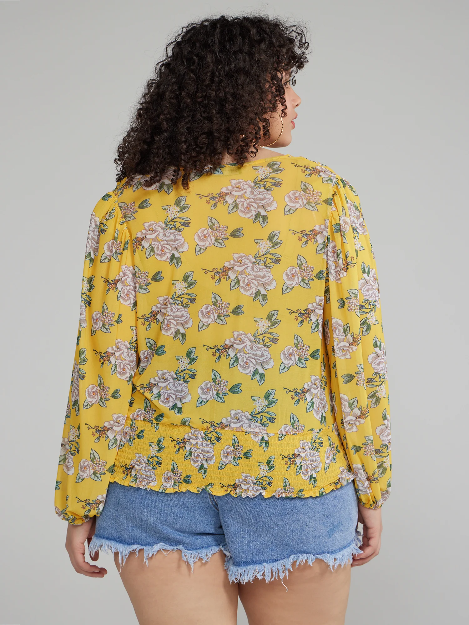 Twist Front Floral Print Smocked Top - Image 3