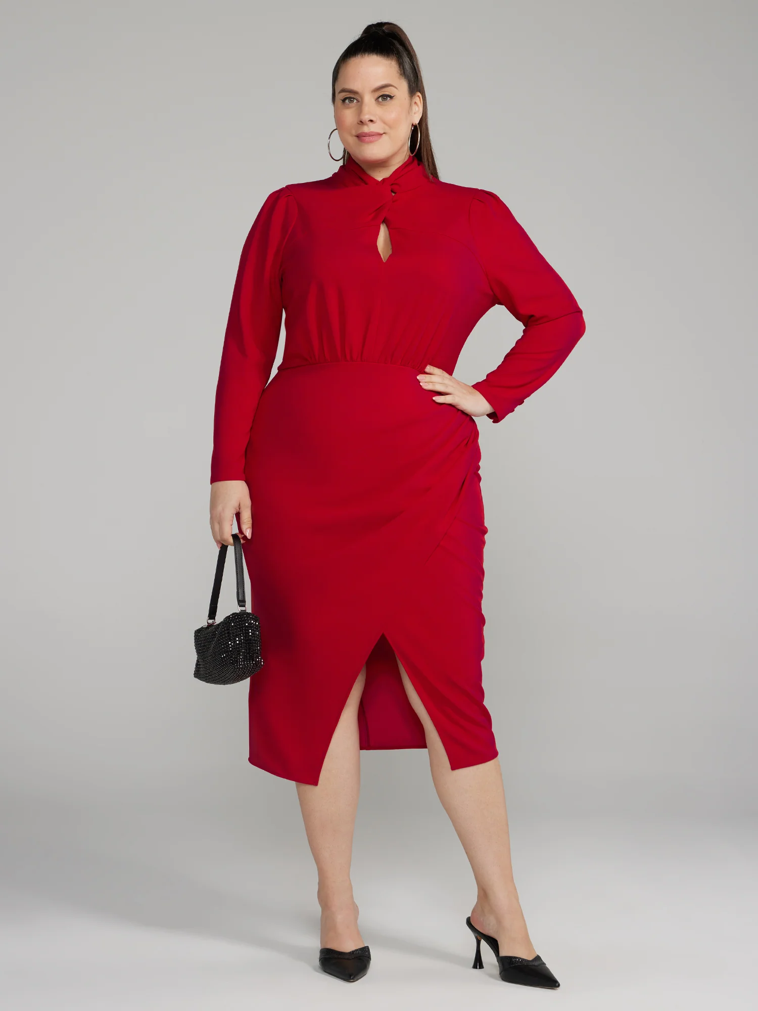 Twist-Neck Keyhole Midi Dress - Image 6