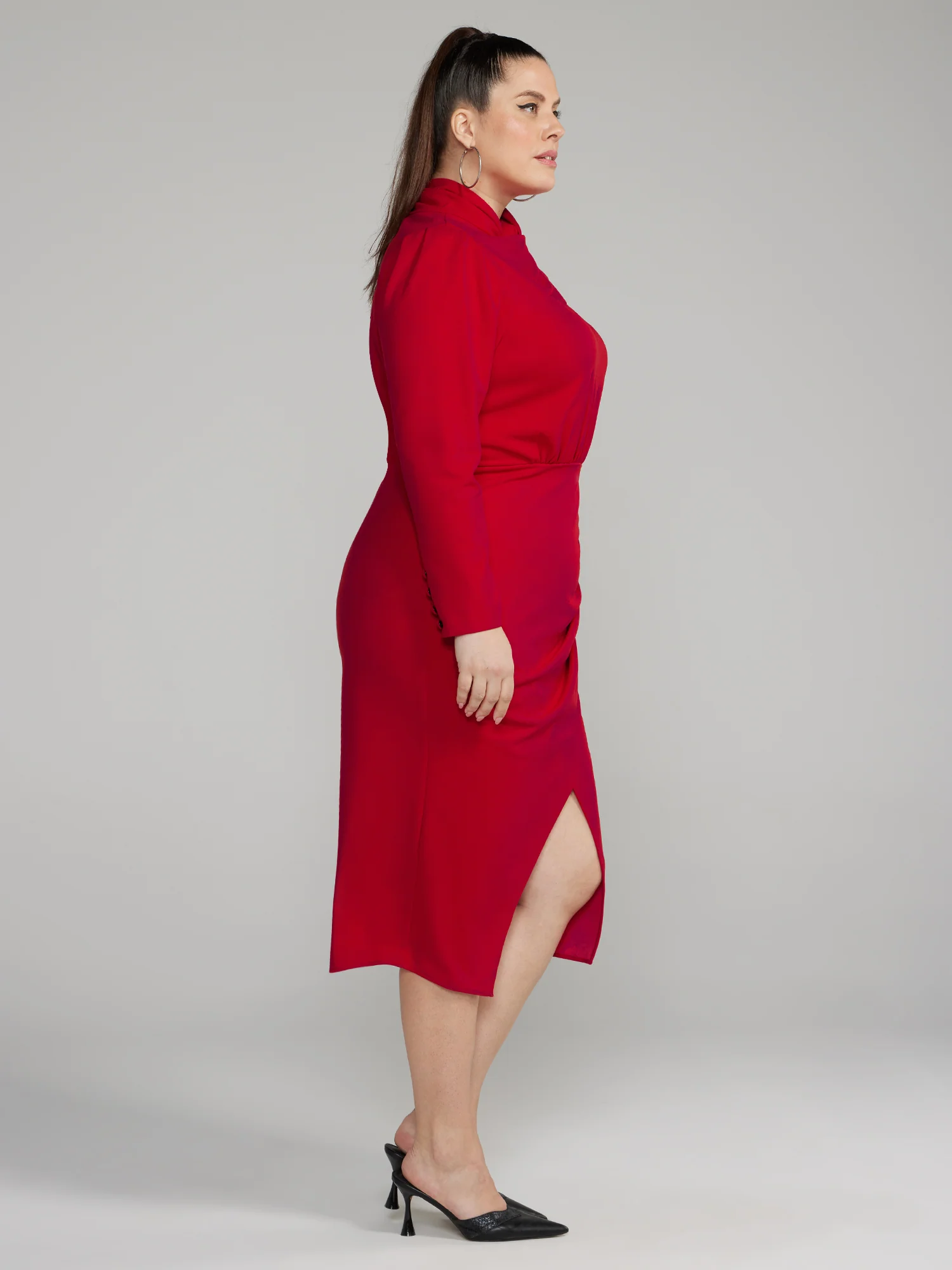 Twist-Neck Keyhole Midi Dress - Image 7