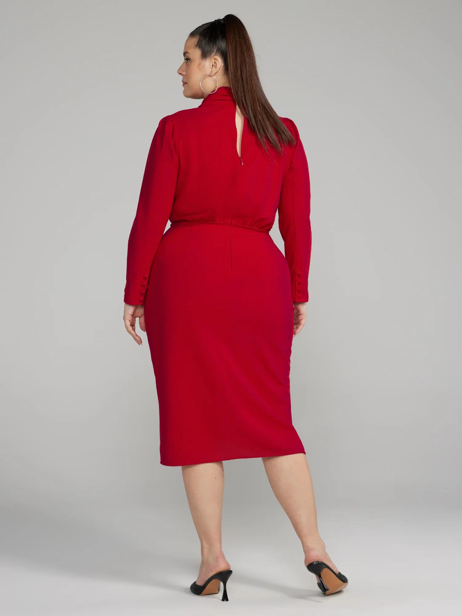 Twist-Neck Keyhole Midi Dress - Image 8