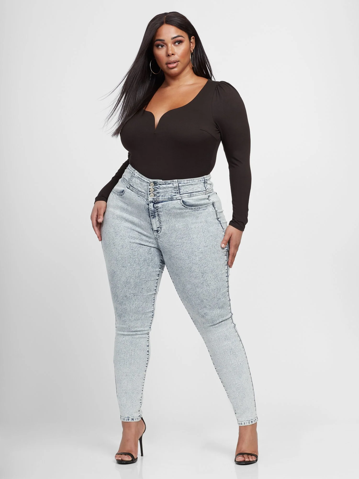 Ultra High-Rise 3 Button Yoke Skinny Jeans - Short Inseam - Image 4