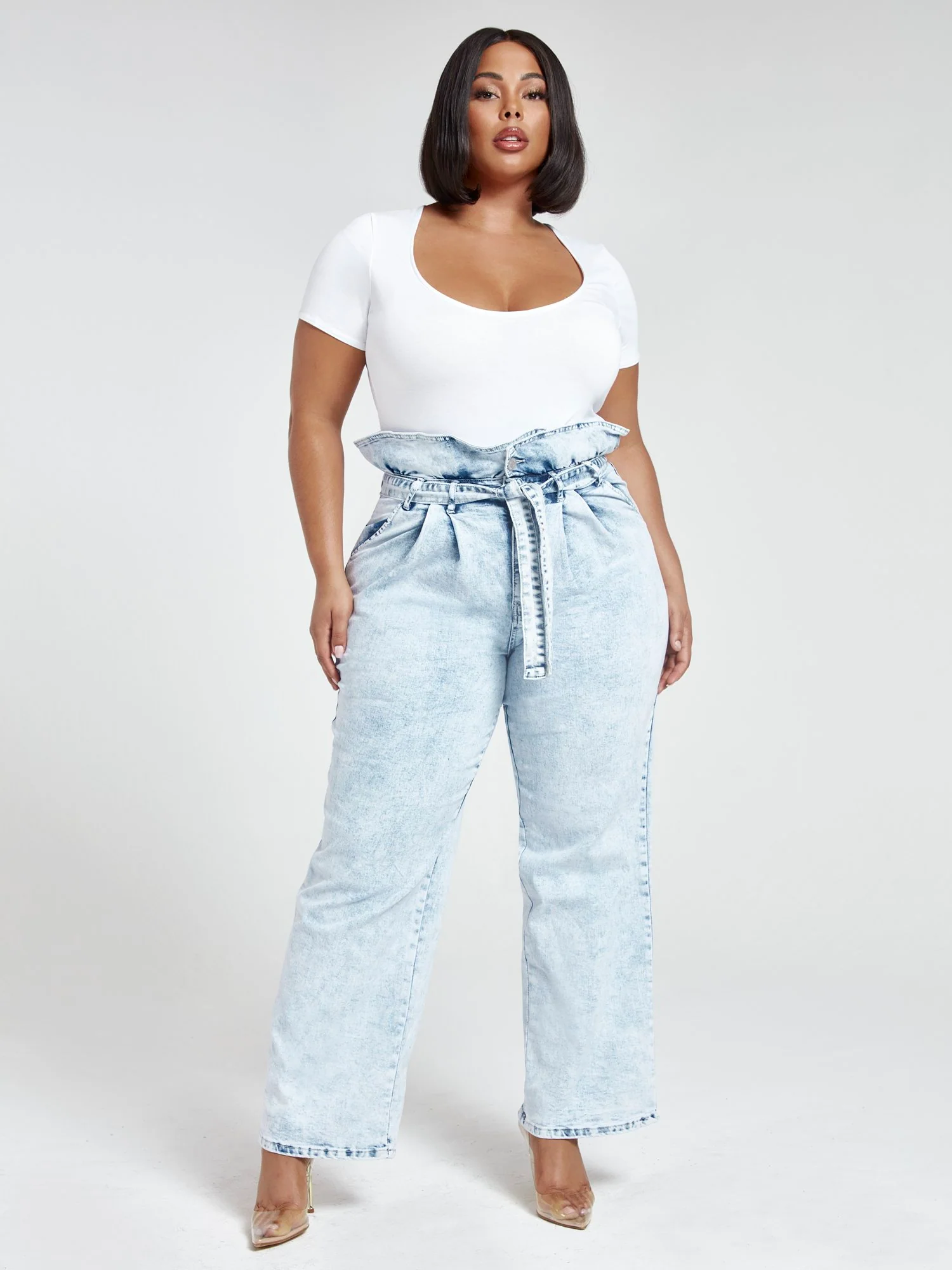 Ultra High Rise Paperbag Waist Wide Leg Jeans - Tall Inseam - Image 2