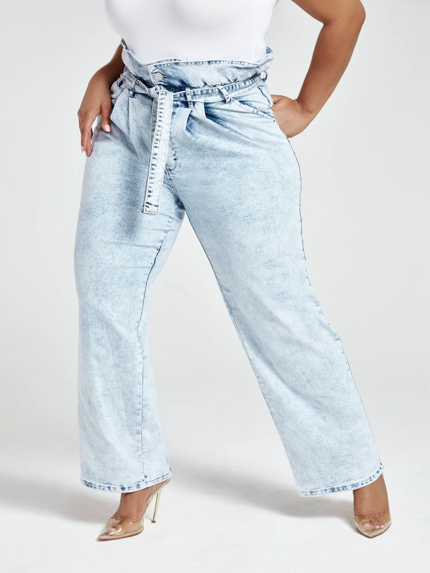 Ultra High Rise Paperbag Waist Wide Leg Jeans - Tall Inseam - Image 4