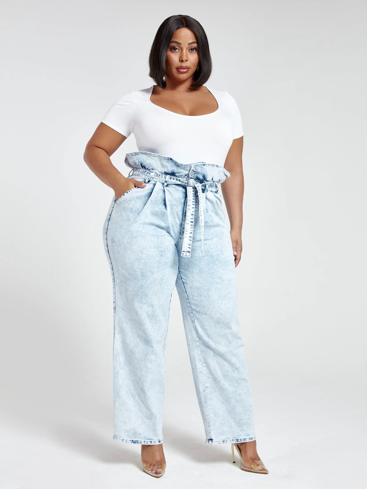 Ultra High Rise Paperbag Waist Wide Leg Jeans - Tall Inseam - Image 6