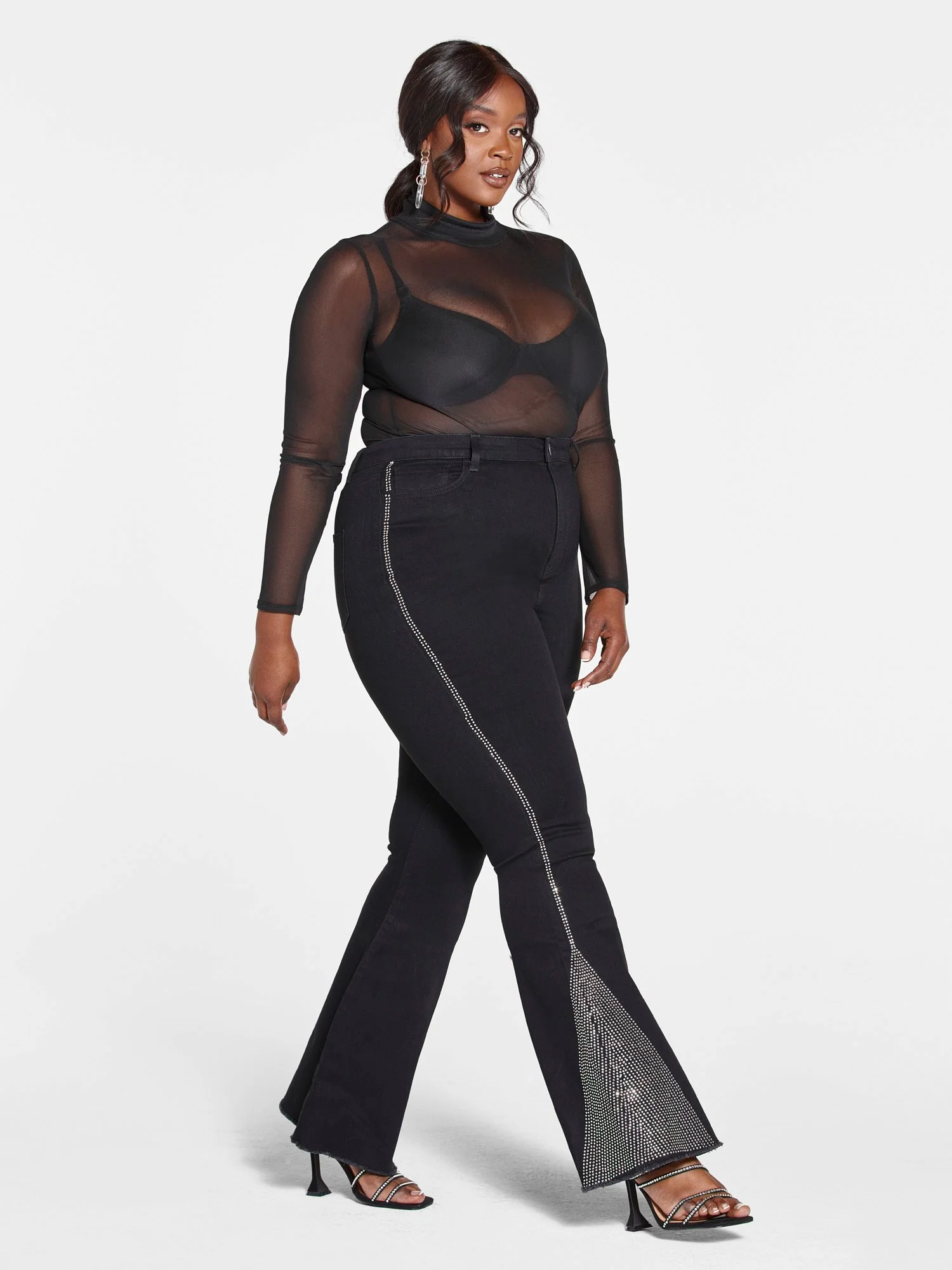 Ultra High Rise Rhinestone Detail Flare Jeans - Image 3